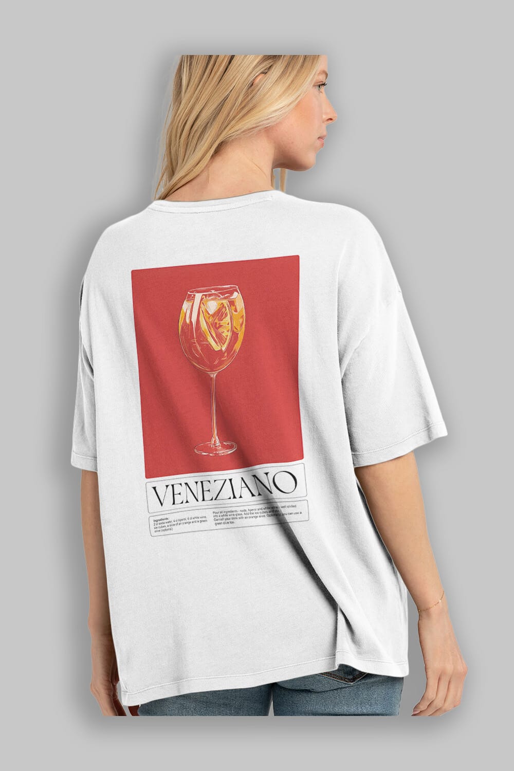 Veneziano Arka Baskılı Oversize t-shirt Erkek Kadın Unisex %100 Pamuk Bisiklet Yaka tişort