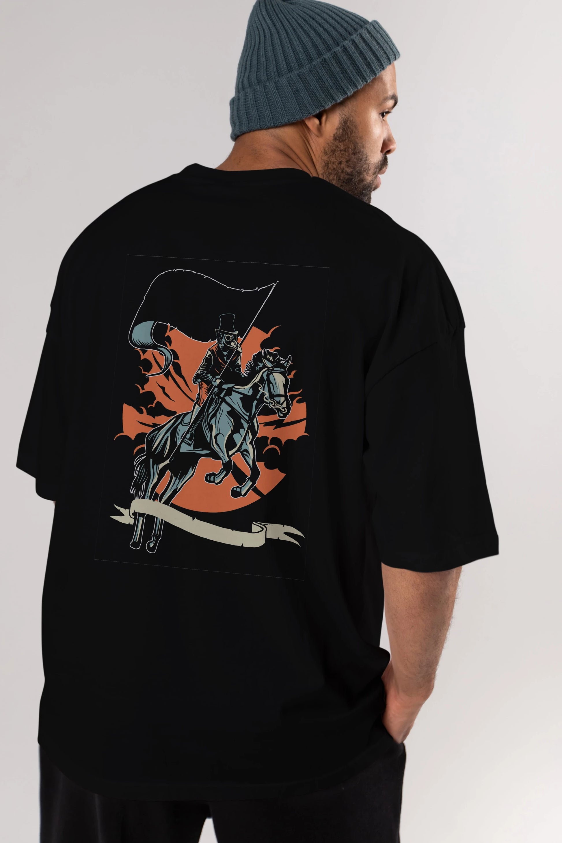 Plague Doctor Arka Baskılı Oversize t-shirt Erkek Kadın Unisex %100 Pamuk