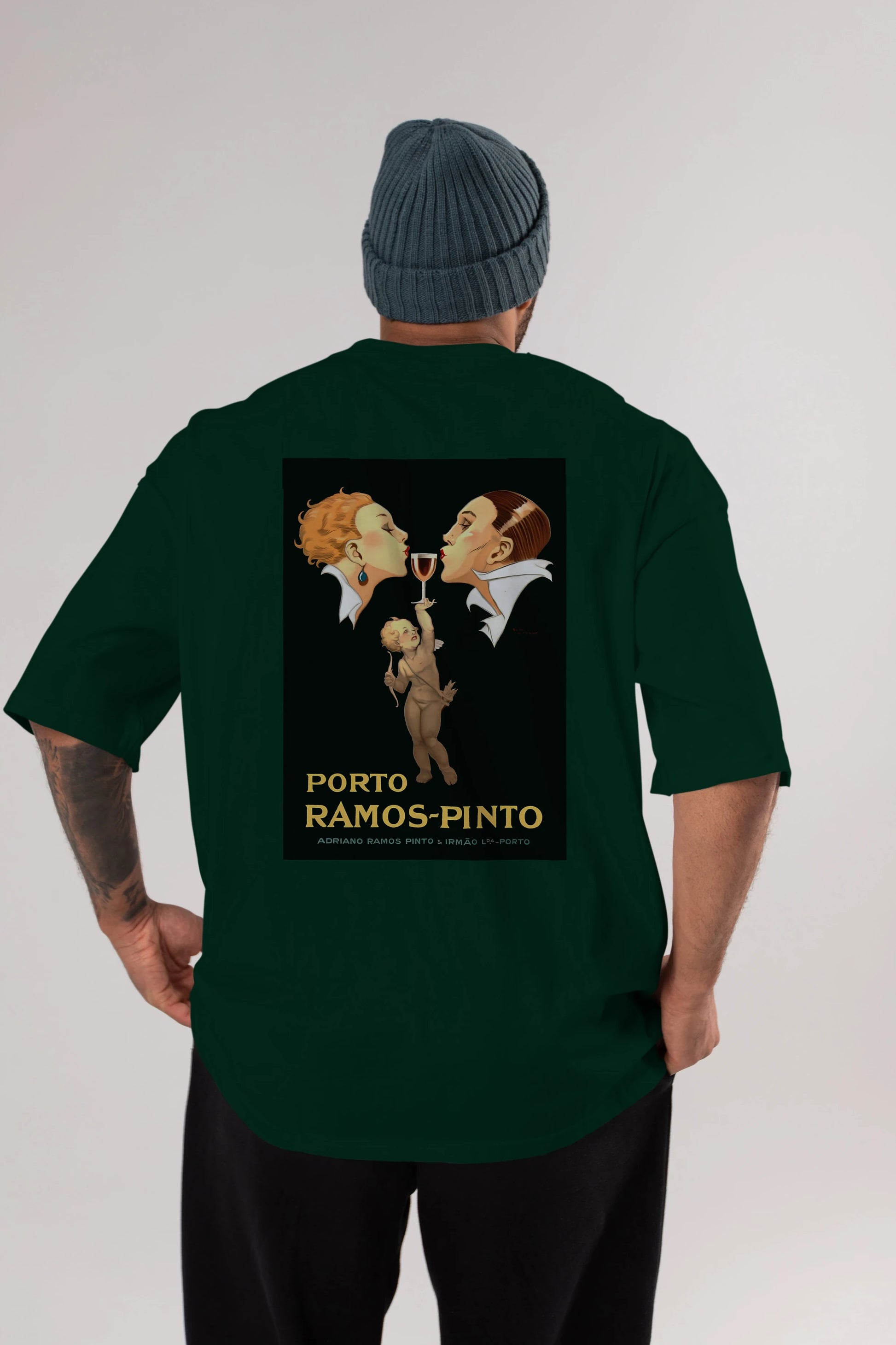 Porto Ramos Pinto Arka Baskılı Oversize t-shirt Erkek Kadın Unisex %100 Pamuk Bisiklet Yaka tişort