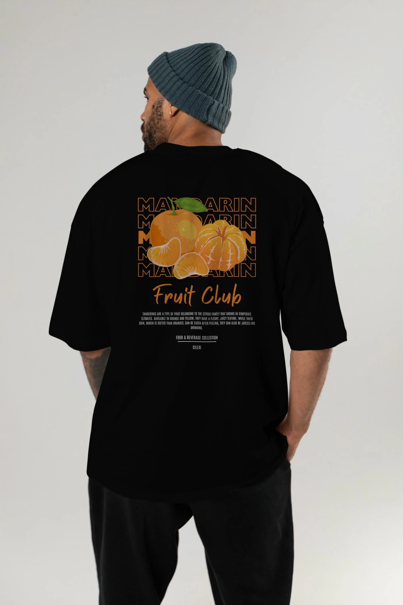 Mandarin Arka Baskılı Oversize t-shirt Erkek Kadın Pamuk Bisiklet Yaka tişort