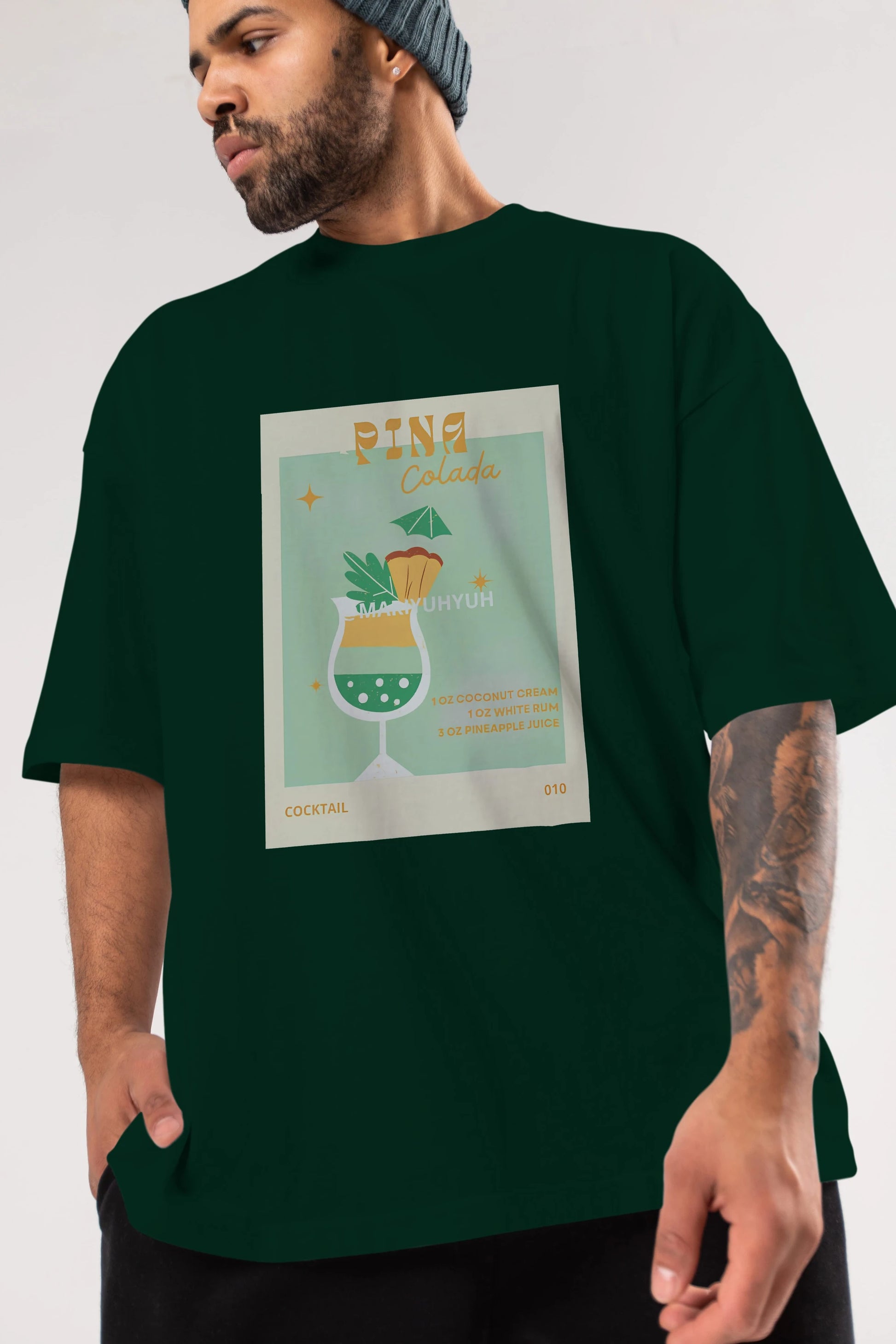 Pina Colada Ön Baskılı Oversize t-shirt Erkek Kadın Unisex %100 Pamuk Bisiklet Yaka tişort