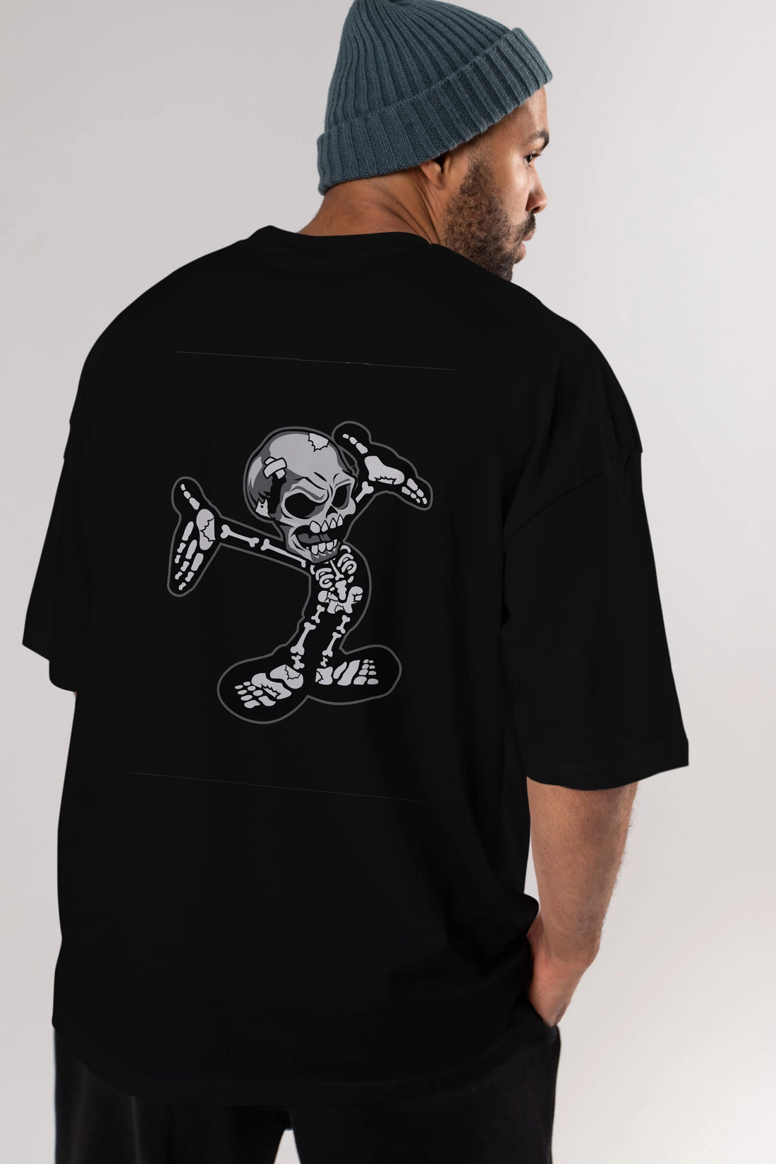 Skull Skeleton Arka Baskılı Oversize t-shirt Erkek Kadın Unisex %100 Pamuk tişort