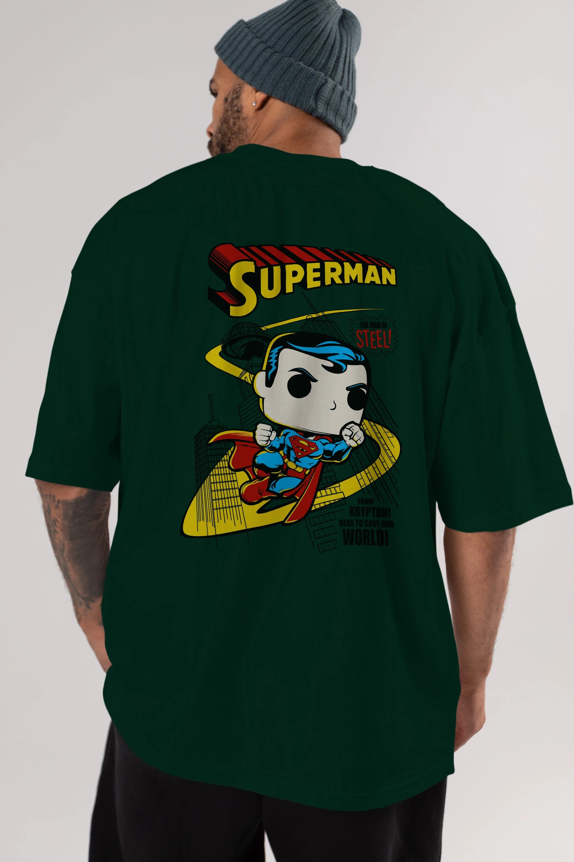 Superman (2) Arka Baskılı Oversize t-shirt Erkek Kadın Unisex %100 Pamuk Bisiklet Yaka tişort