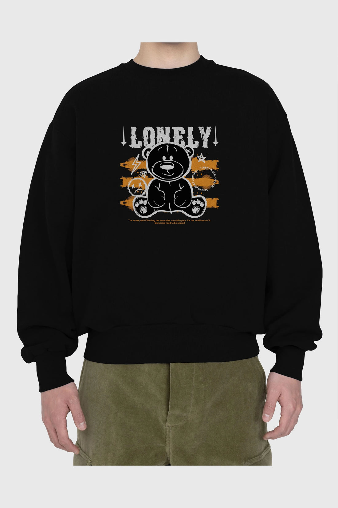 Teddy Bear Lonely Ön Baskılı Oversize Sweatshirt Erkek Kadın Unisex