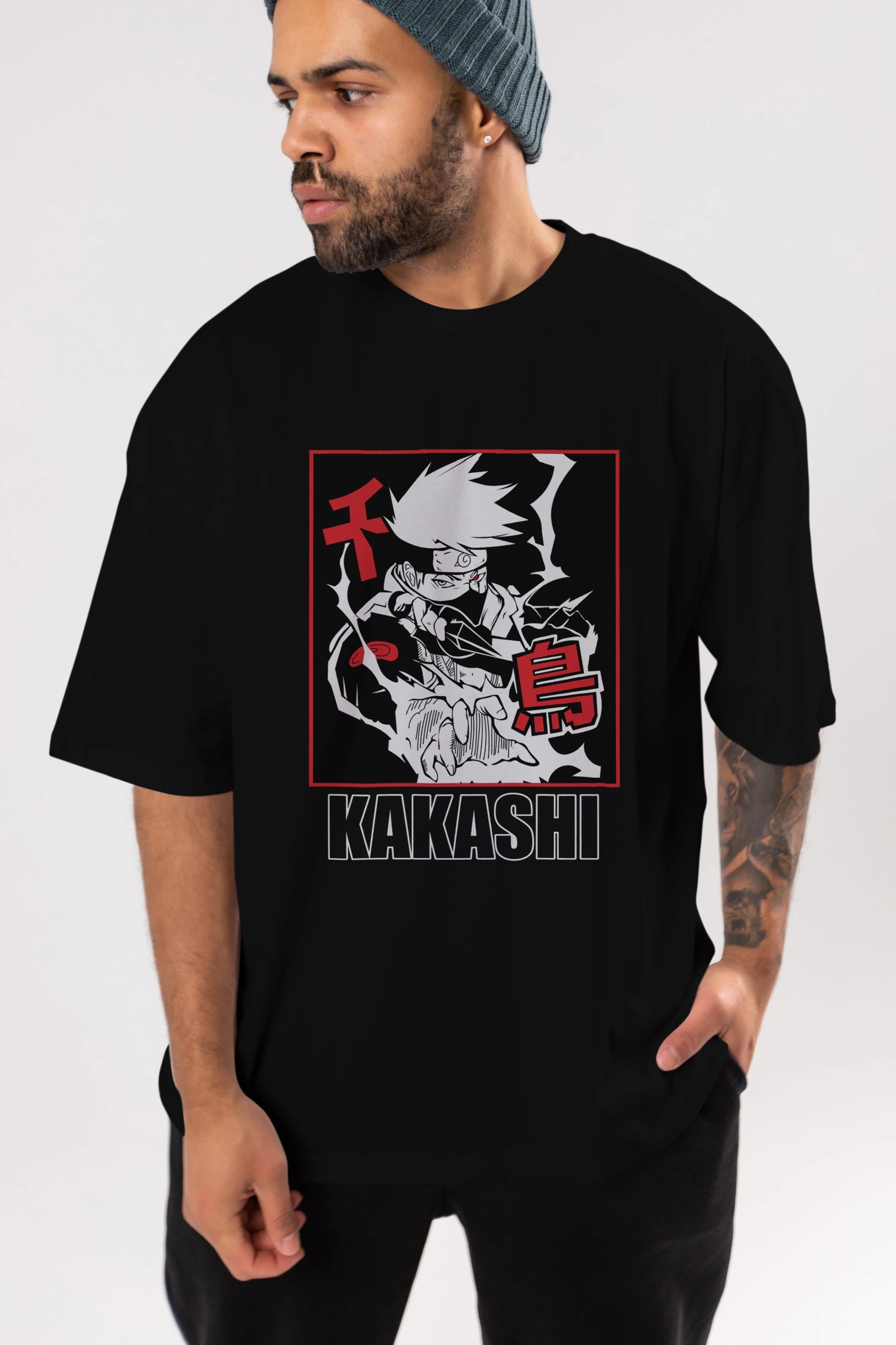 KAKASHI HATAKE NARUTO Anime Ön Baskılı Oversize t-shirt %100 pamuk Erkek Kadın Unisex