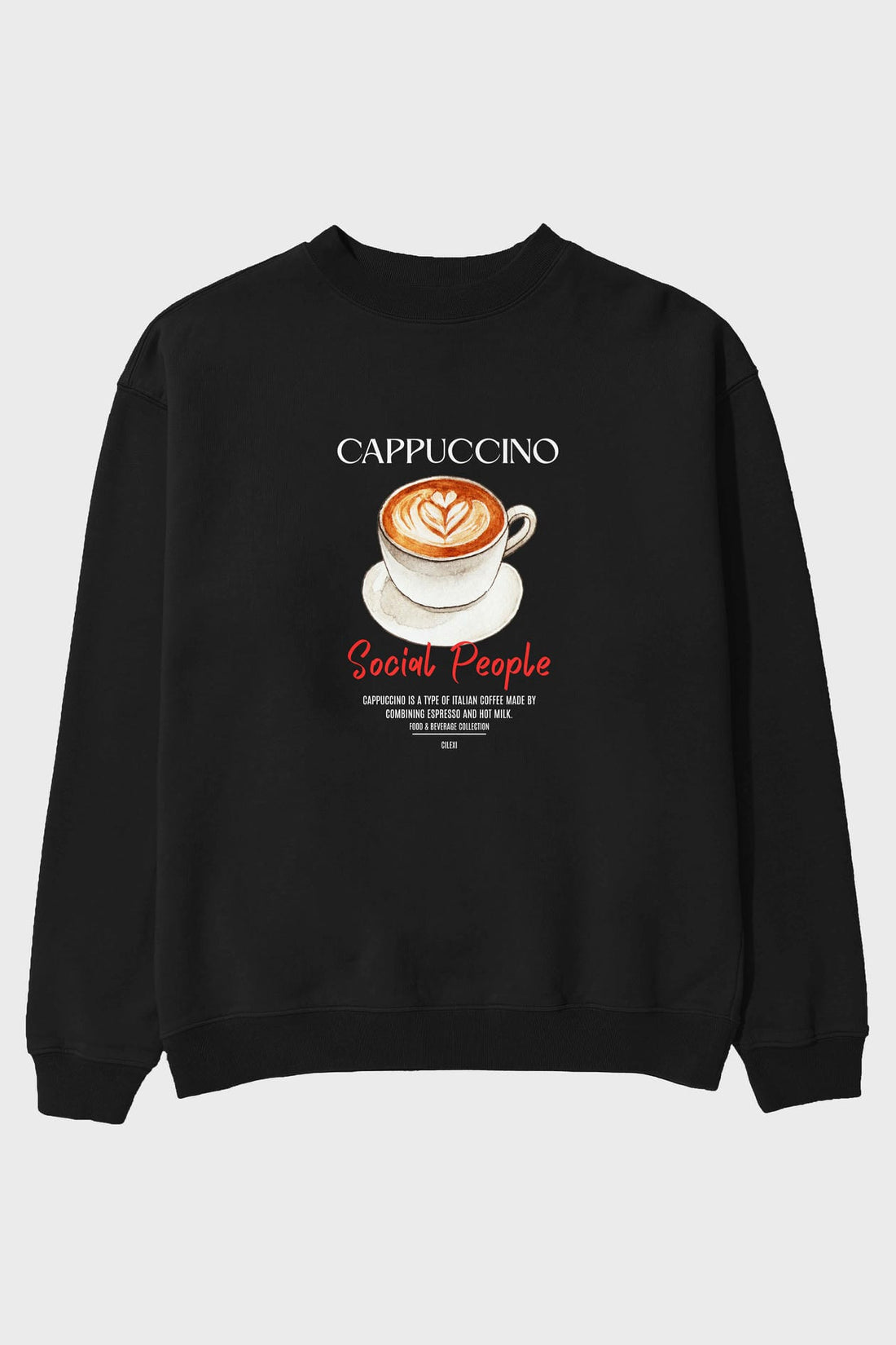 Cappuccino ön Baskılı Oversize Sweatshirt Erkek Kadın Unisex