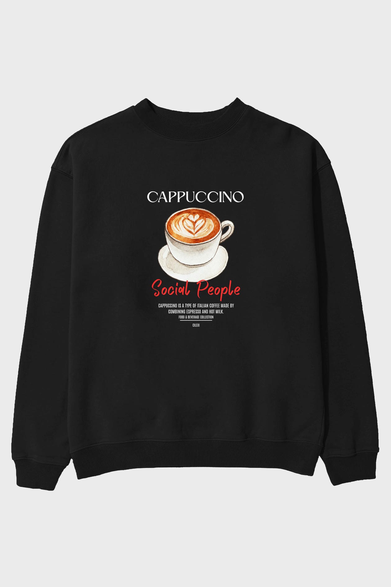 Cappuccino ön Baskılı Oversize Sweatshirt Erkek Kadın Unisex
