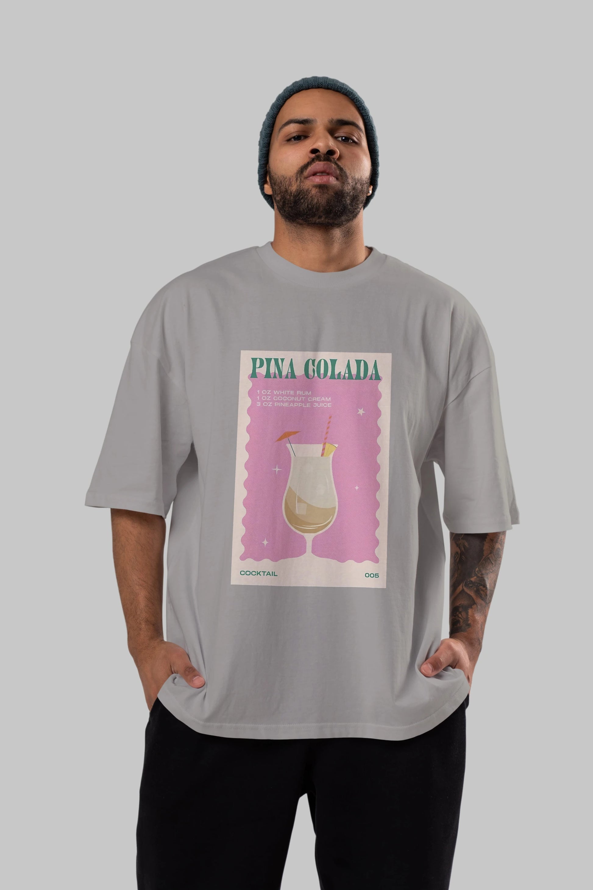 Pina Colada 3 Ön Baskılı Oversize t-shirt Erkek Kadın Unisex %100 Pamuk Bisiklet Yaka tişort