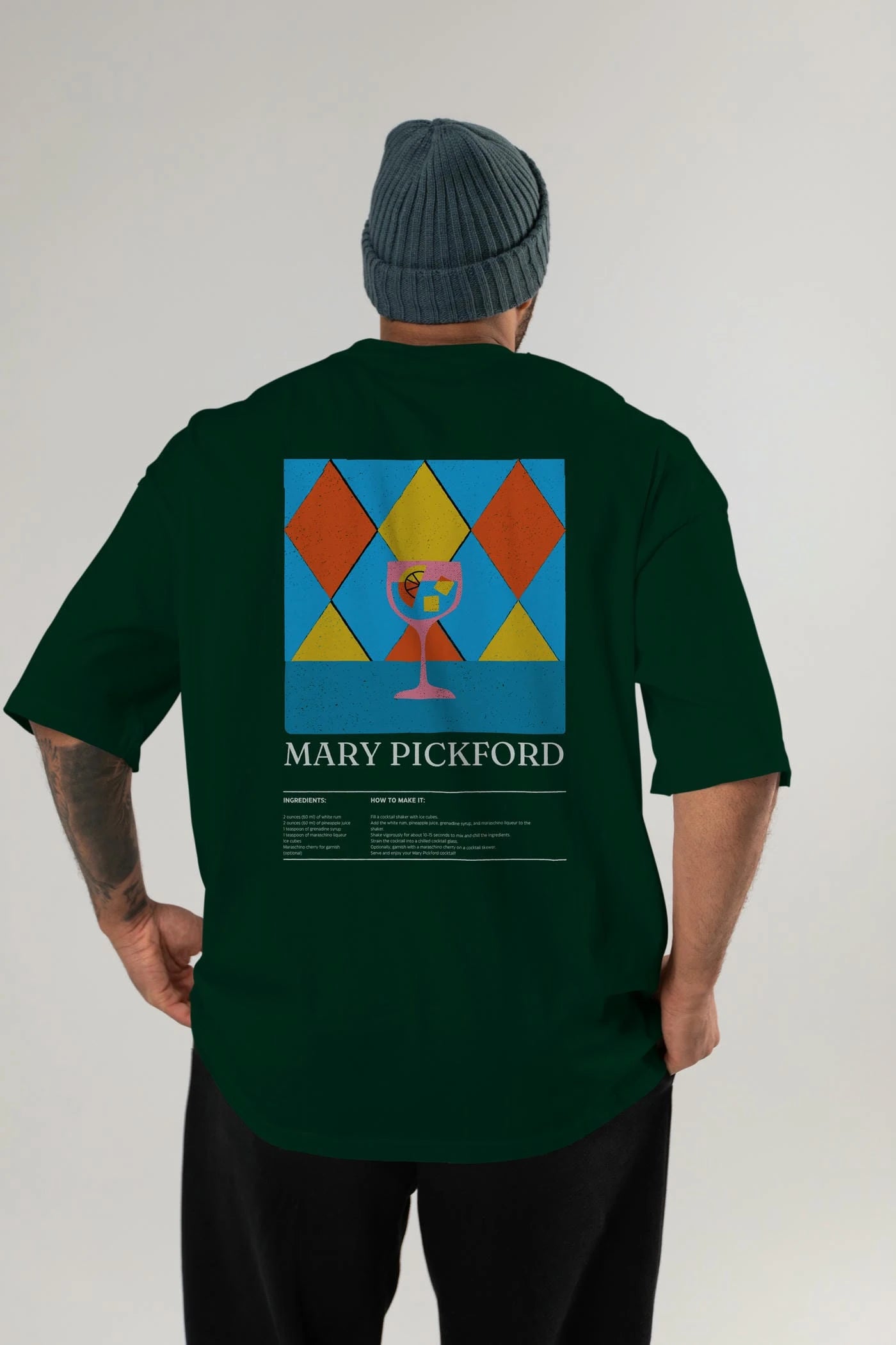 Mary Pickford Kokteyl Serisi Arka Baskılı Oversize t-shirt Erkek Kadın %100 Pamuk Bisiklet Yaka tişort