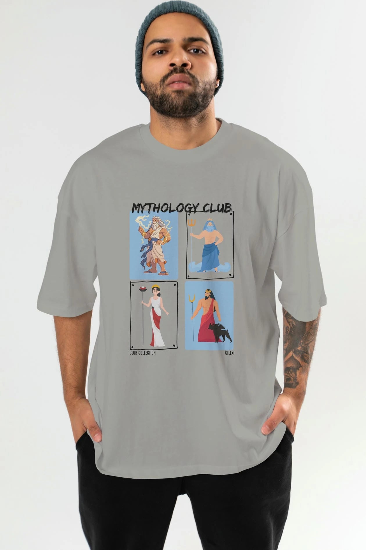Mythology Club 2 ön Baskılı Oversize t-shirt Erkek Kadın %100 Pamuk Bisiklet Yaka tişort