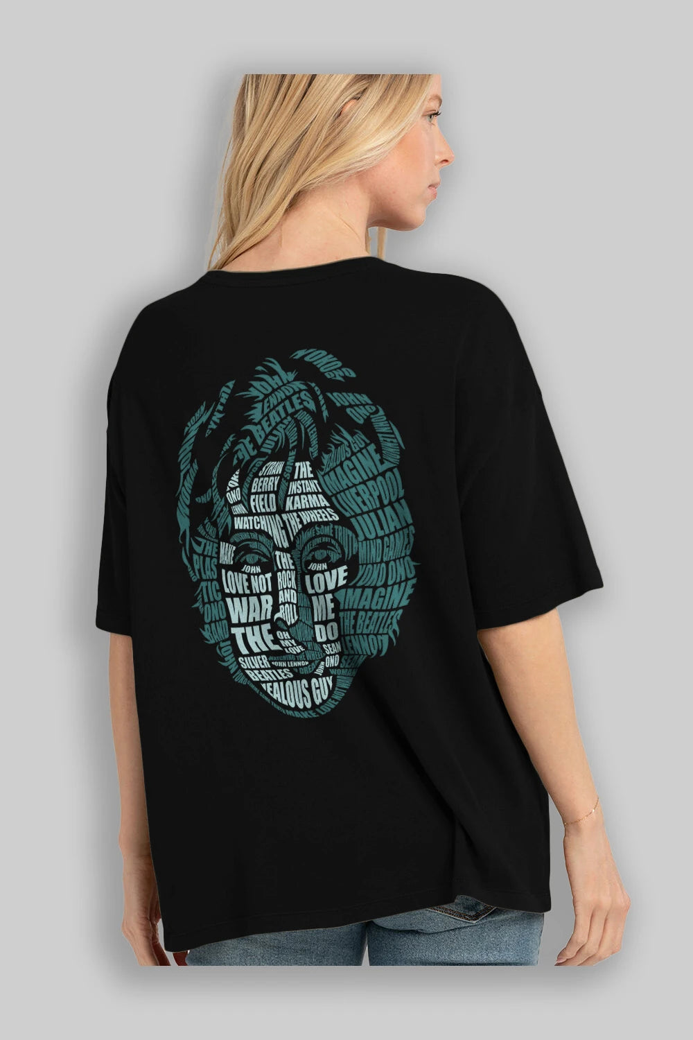 John Lennon Calligram Arka Baskılı Oversize t-shirt %100 pamuk Erkek Kadın Unisex