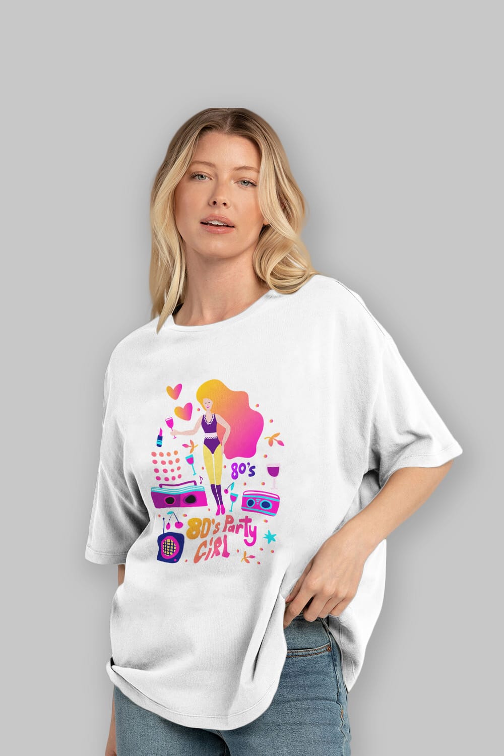 Retro Girl Party Ön Baskılı Oversize t-shirt Erkek Kadın Unisex