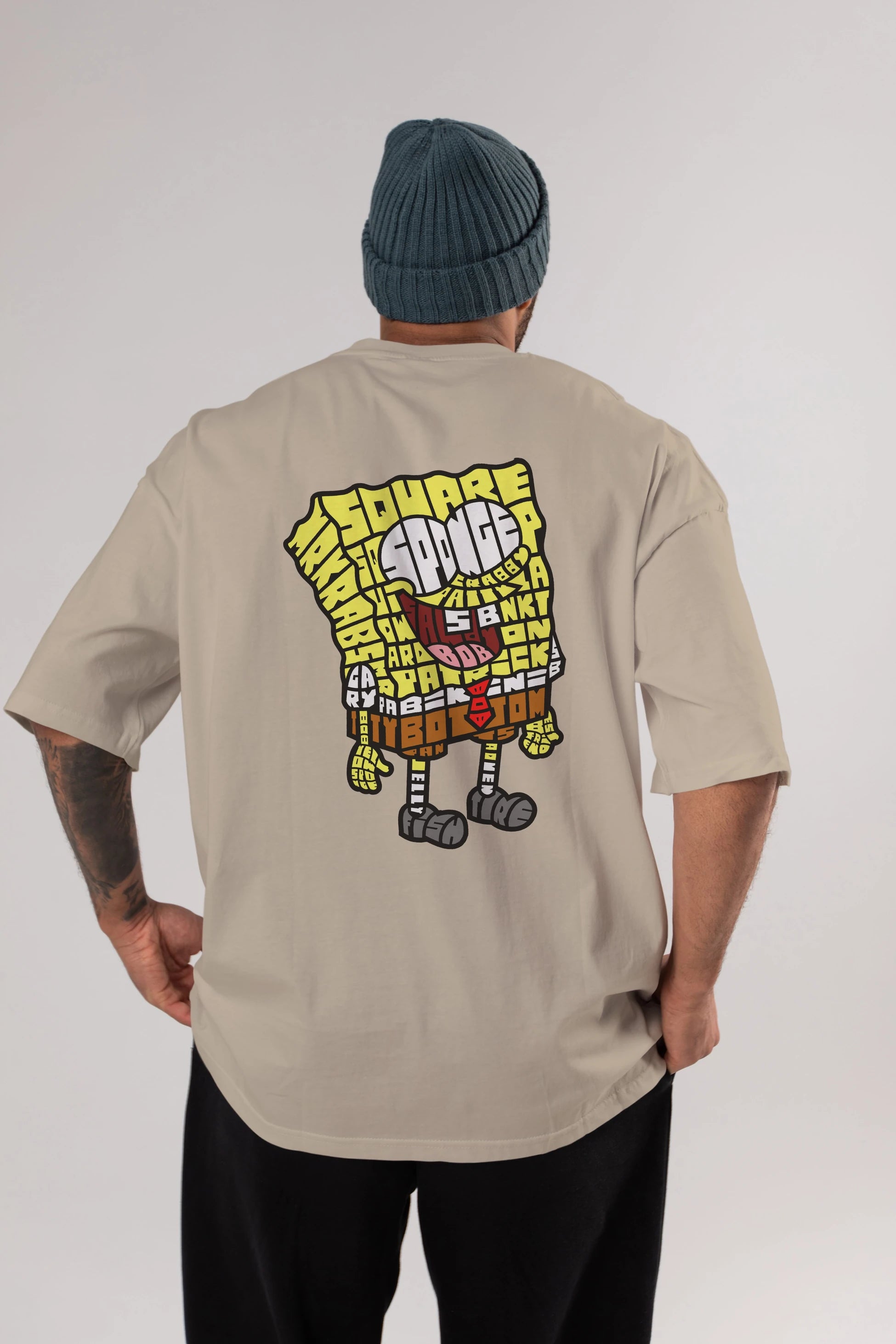 Yellow Sponge Arka Baskılı Oversize t-shirt %100 pamuk Erkek Kadın Unisex