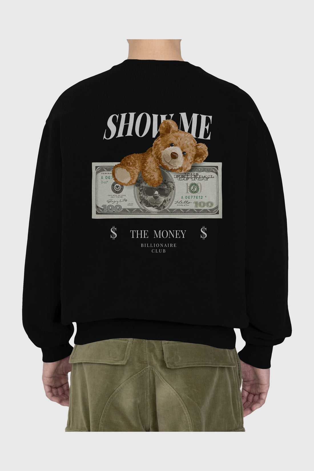Teddy Bear The Money Arka Baskılı Oversize Sweatshirt Erkek Kadın Unisex