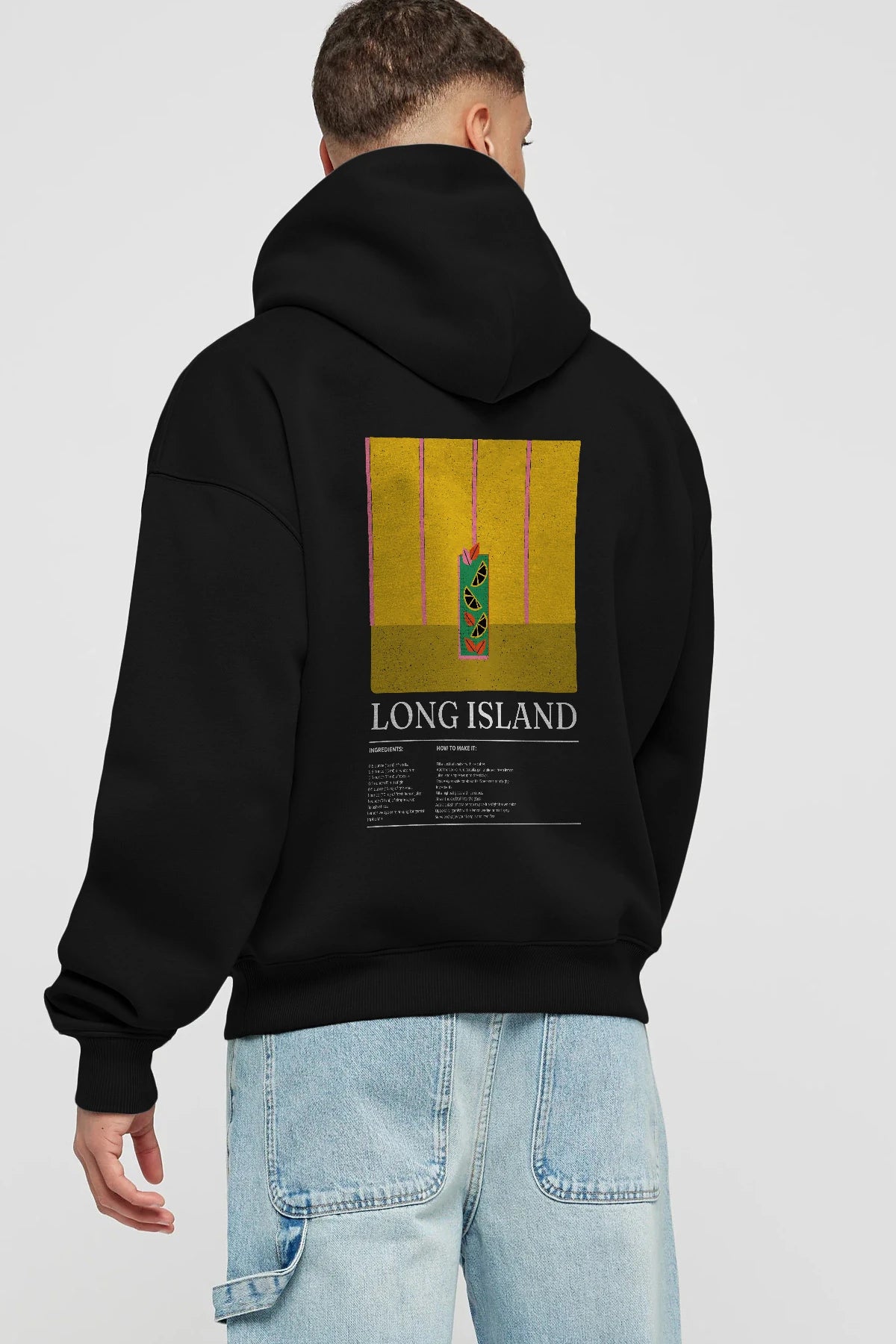 Long Island Kokteyl Arka Baskılı Hoodie Oversize Kapüşonlu Sweatshirt Erkek Kadın