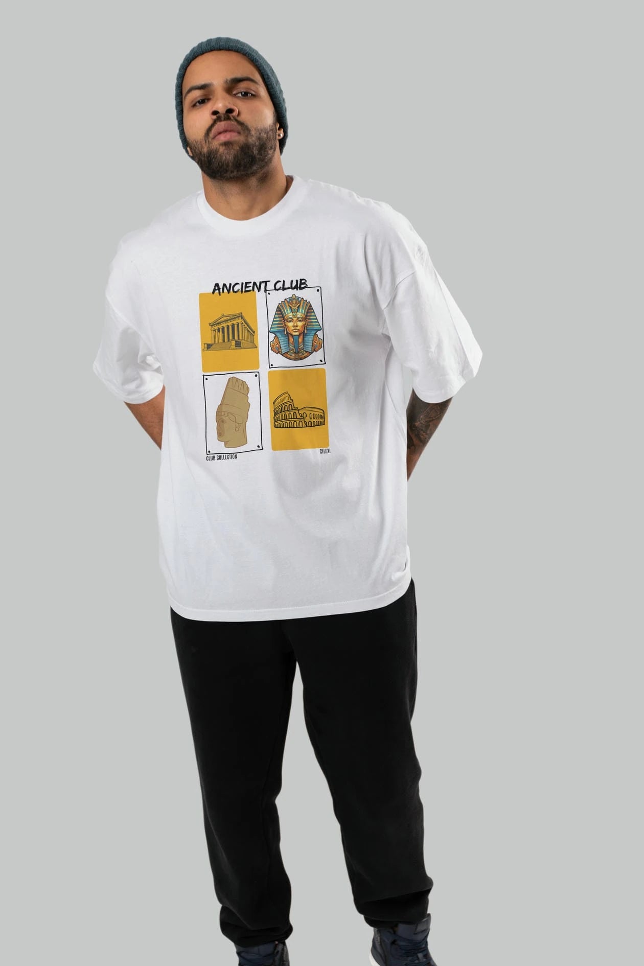 Ancient Club ön Baskılı Oversize t-shirt Erkek Kadın %100 Pamuk Bisiklet Yaka tişort