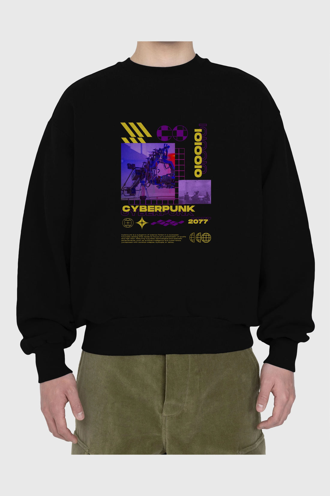 Cyberpunk Yazılı Ön Baskılı Oversize Sweatshirt Erkek Kadın Unisex