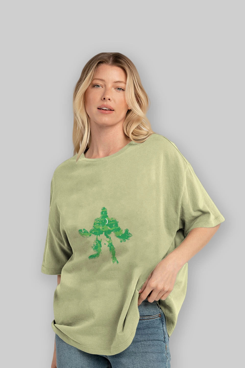 Green Monster Ön Baskılı Oversize t-shirt %100 pamuk Erkek Kadın Unisex