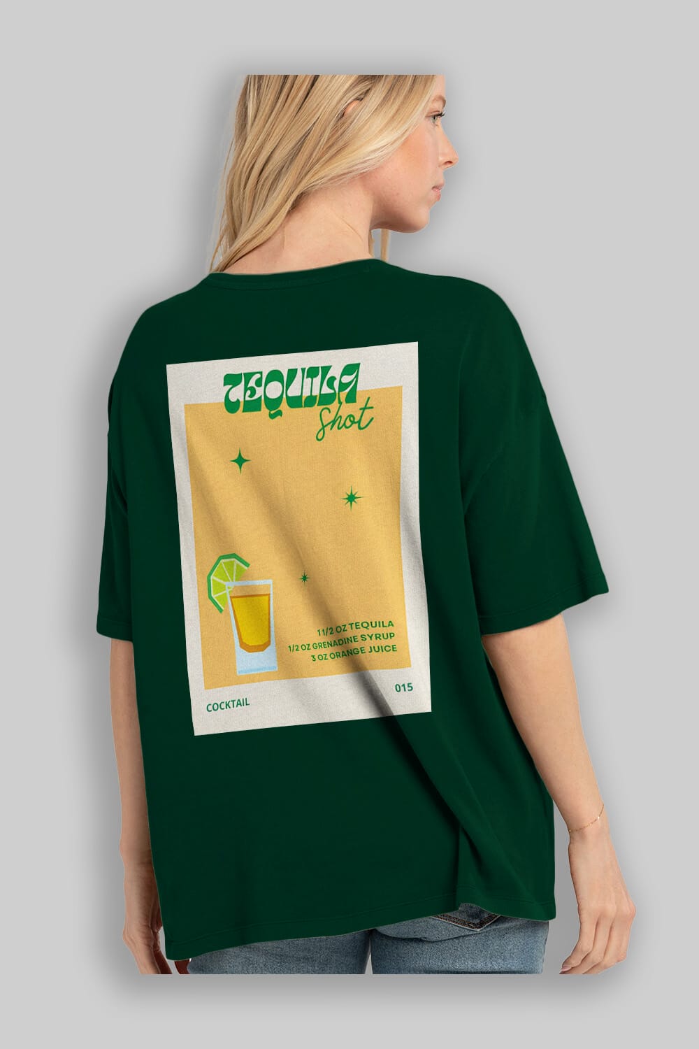 Tequila Shot 2 Arka Baskılı Oversize t-shirt Erkek Kadın Unisex %100 Pamuk Bisiklet Yaka tişort
