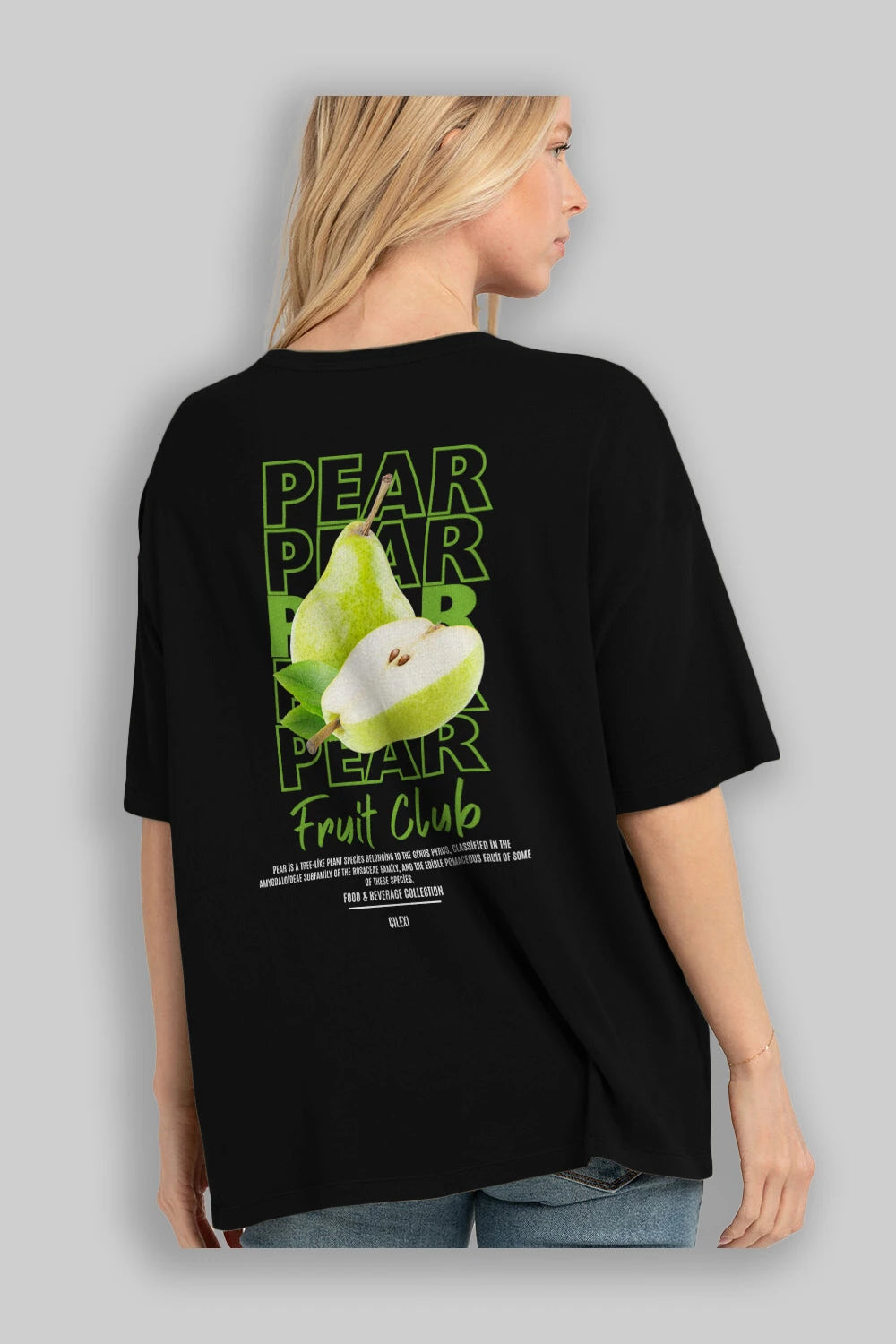 Pear Arka Baskılı Oversize t-shirt Erkek Kadın Pamuk Bisiklet Yaka tişort