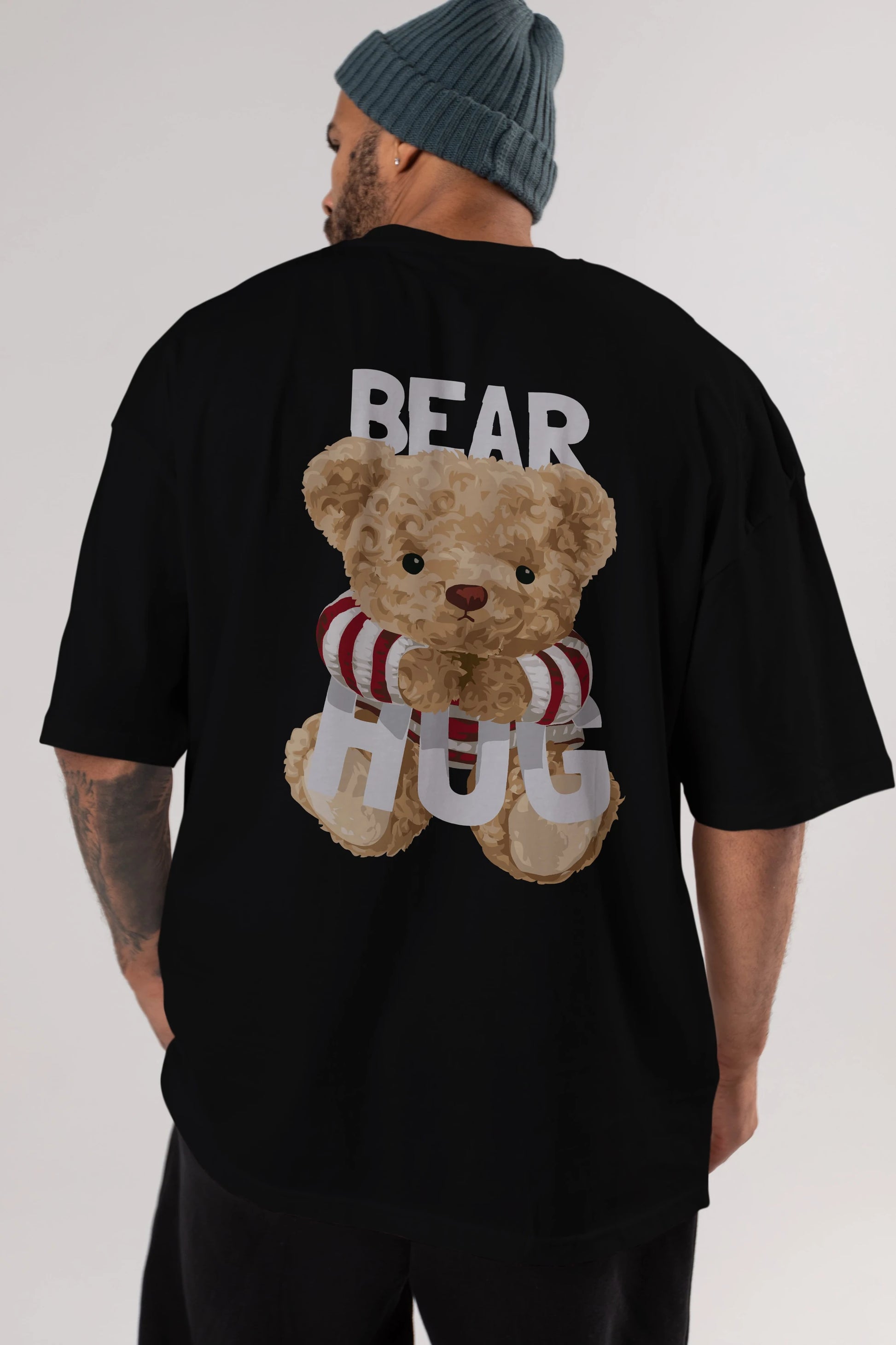 Teddy Bear Hug Arka Baskılı Oversize t-shirt Erkek Kadın Unisex %100 Pamuk