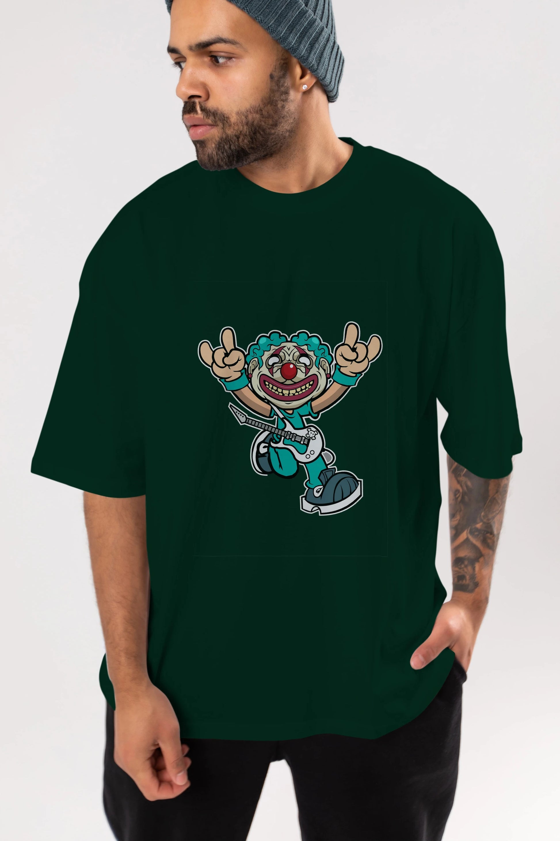 Clown Punk Ön Baskılı Oversize t-shirt Erkek Kadın Unisex %100 Pamuk tişort