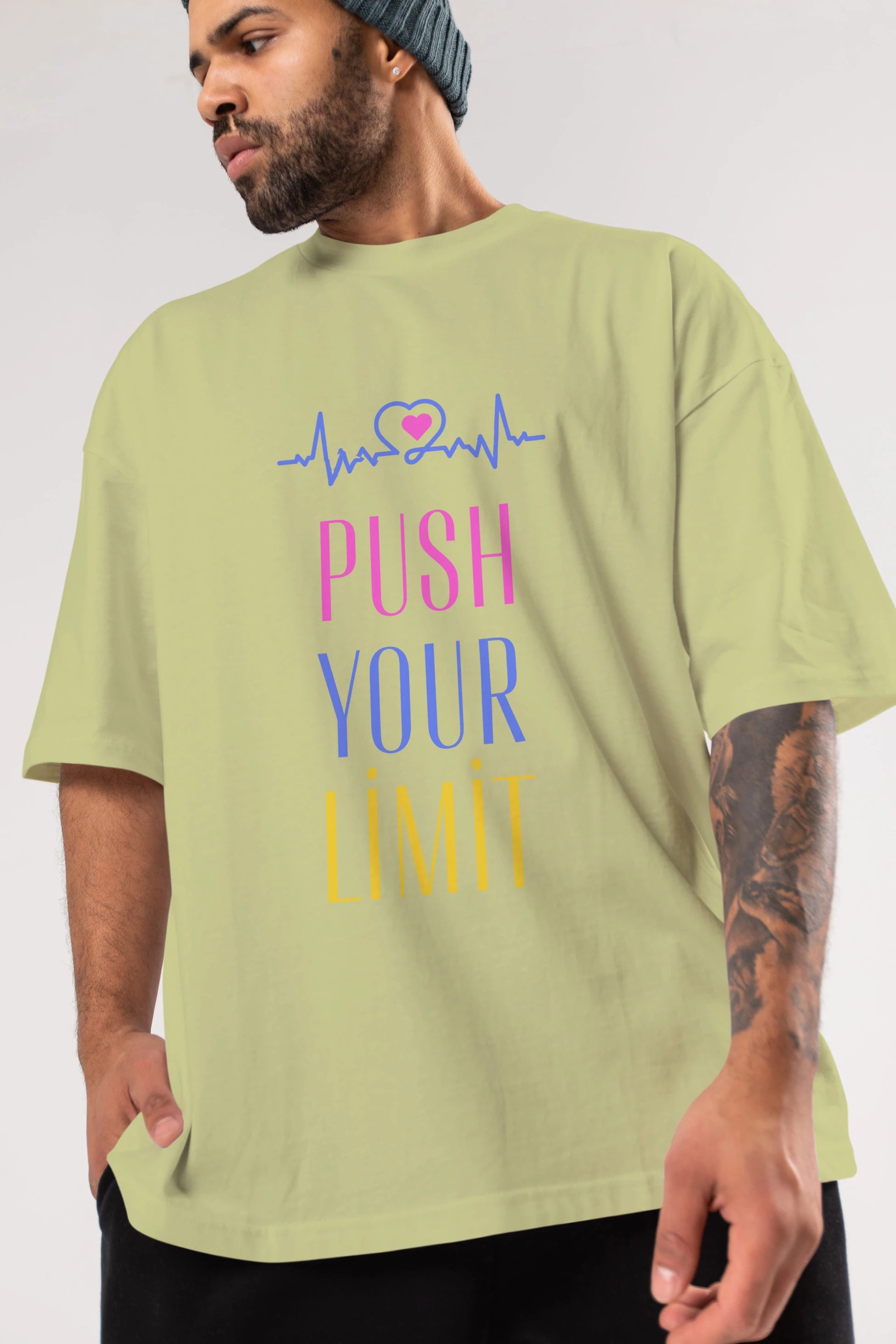 Push Your Limit Yazılı Ön Baskılı Oversize t-shirt Erkek Kadın Unisex