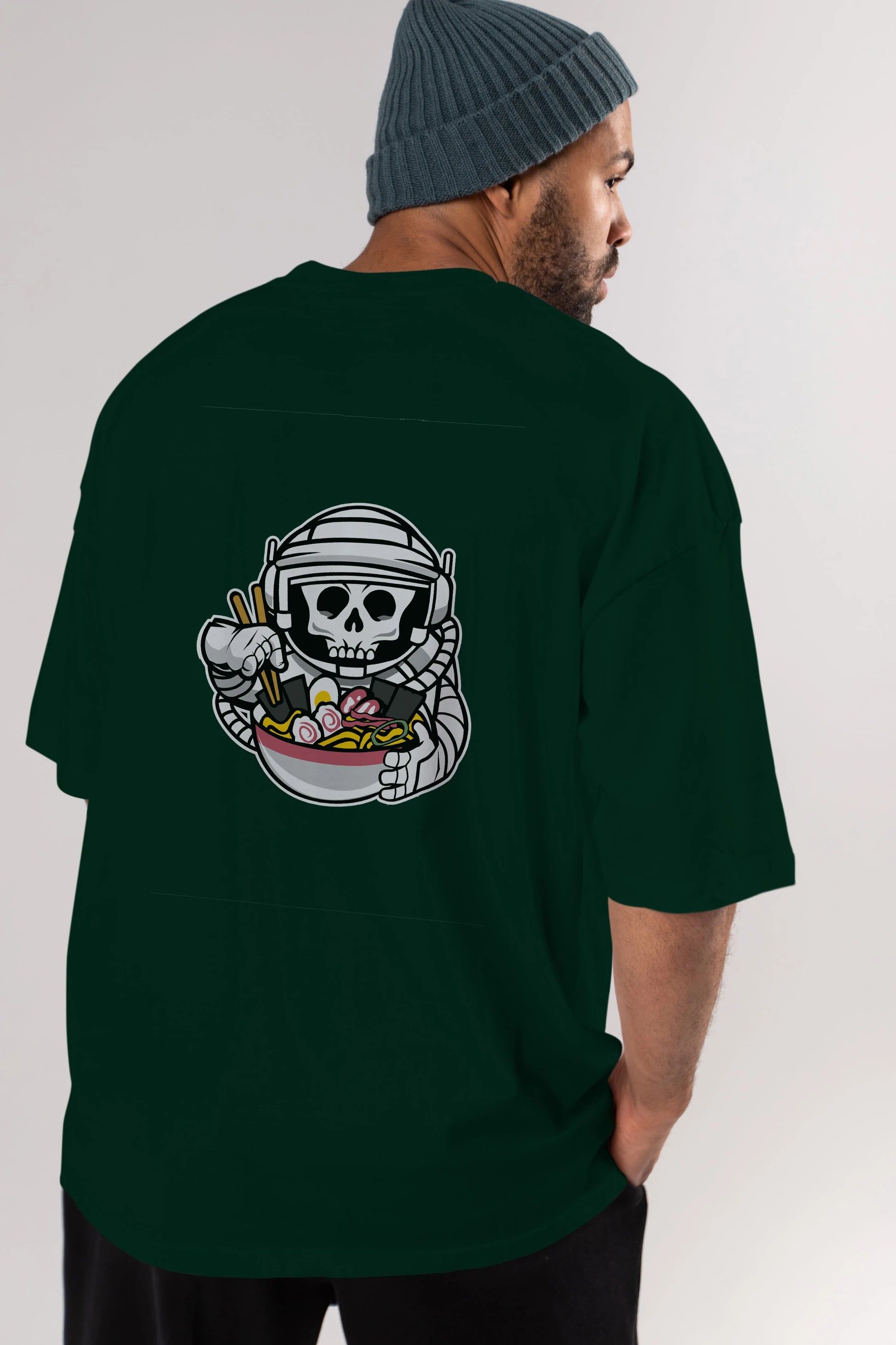 Astronaut Ramen Arka Baskılı Oversize t-shirt Erkek Kadın Unisex %100 Pamuk tişort