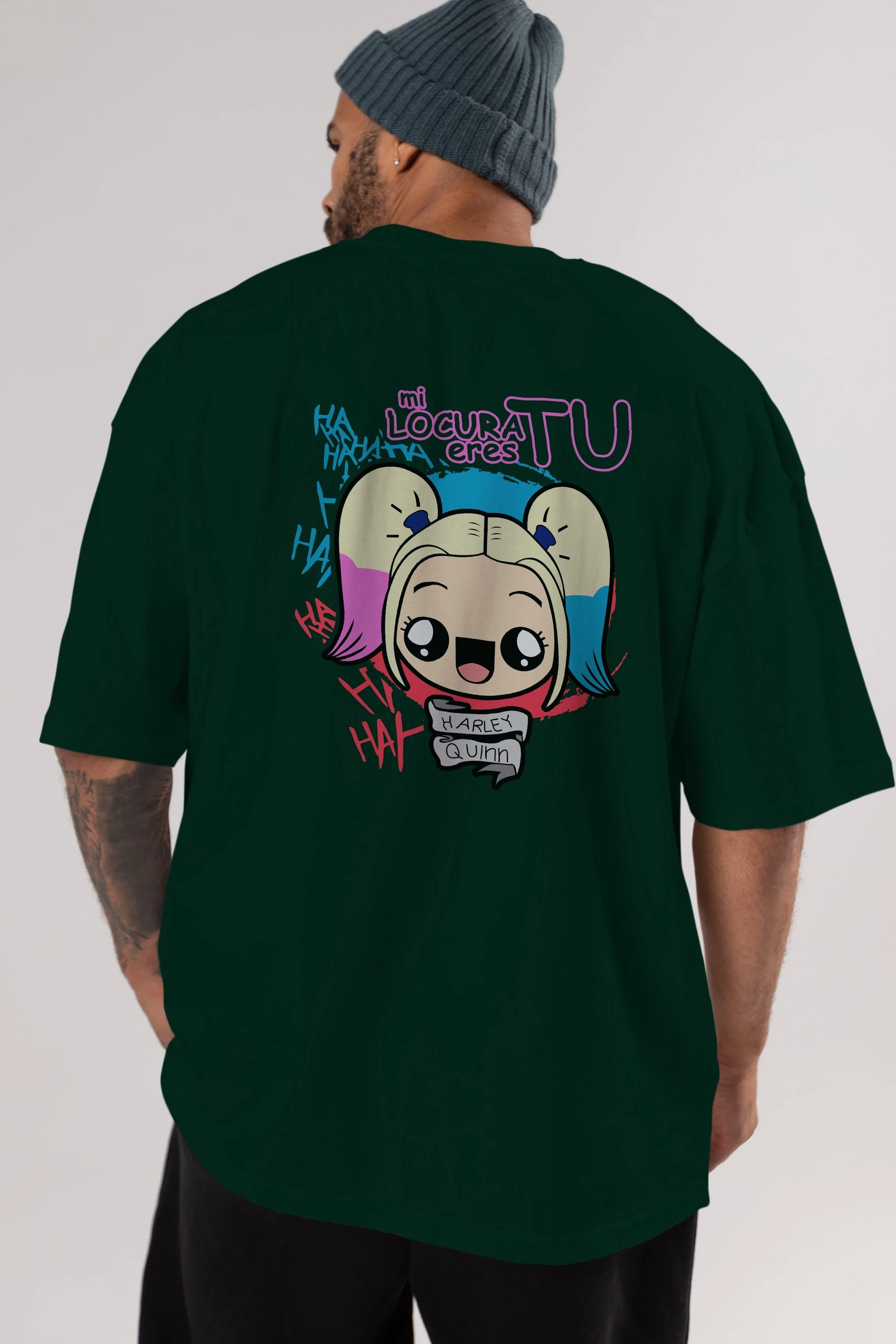 Harley Quinn Arka Baskılı Oversize t-shirt Erkek Kadın Unisex %100 Pamuk Bisiklet Yaka tişort