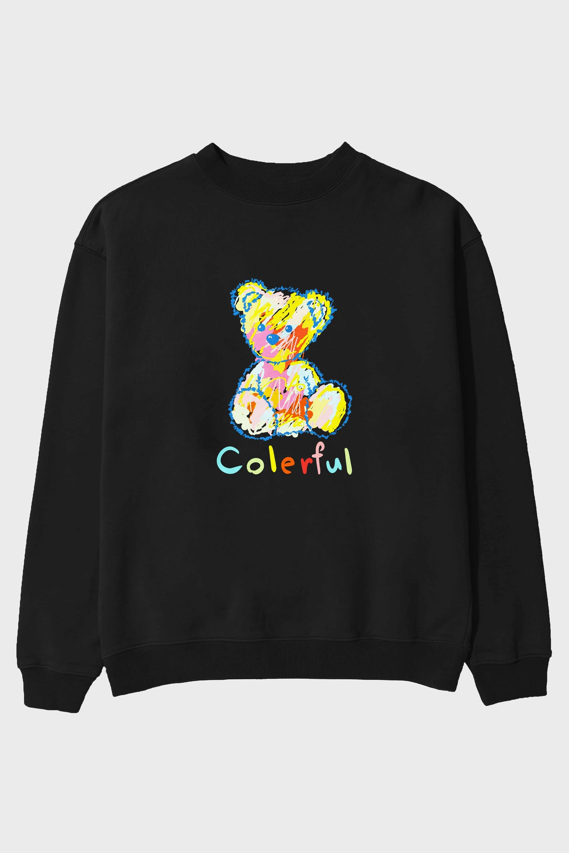 Colerful Bear Ön Baskılı Oversize Sweatshirt Erkek Kadın Unisex