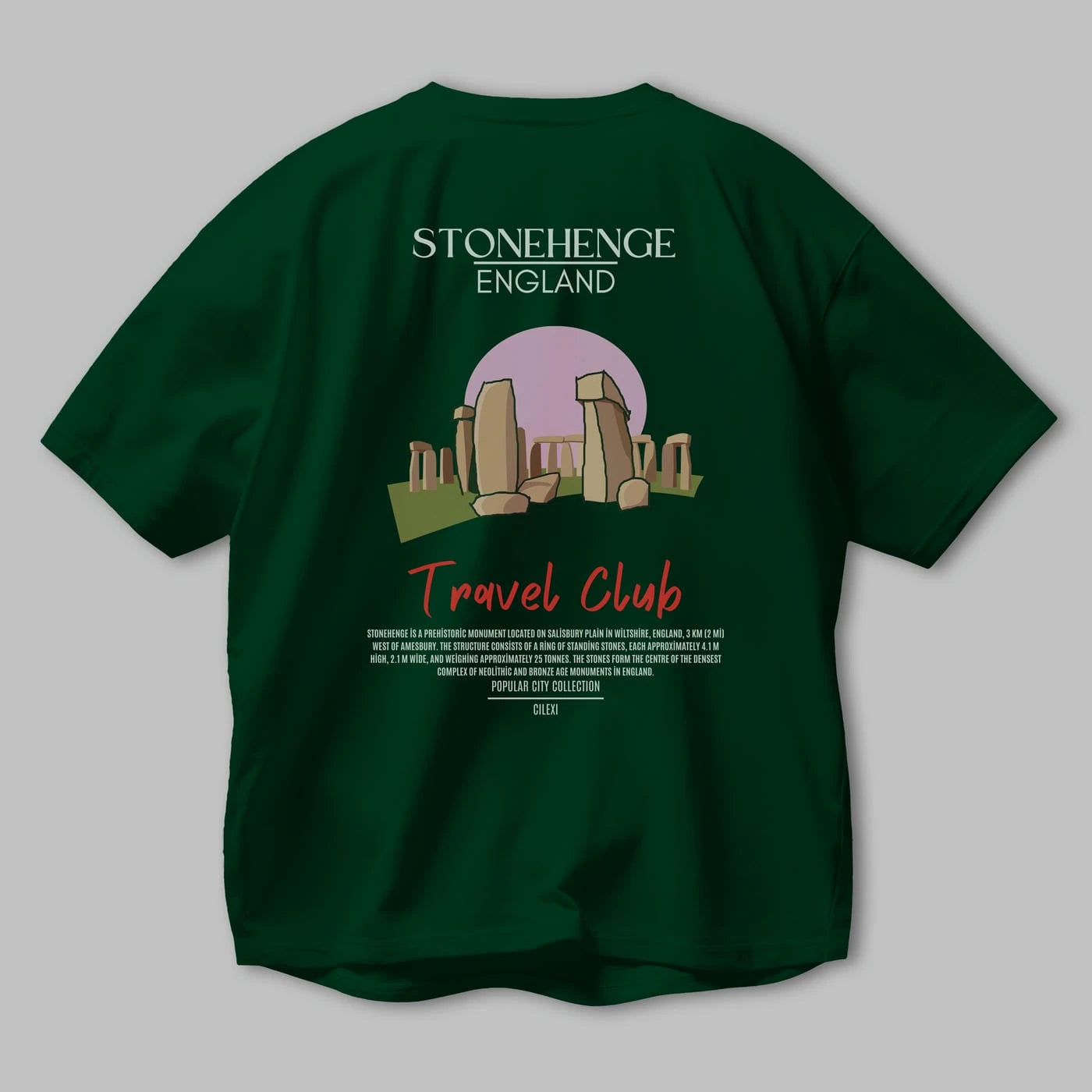 Stonehenge England Arka Baskılı Oversize t-shirt Erkek Kadın Pamuk Bisiklet Yaka tişort