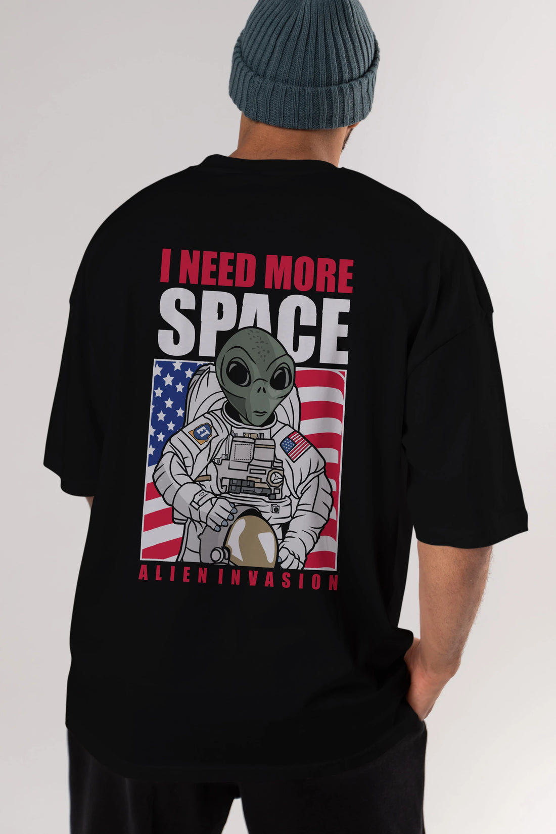 Alien Astronaut Arka Baskılı Oversize t-shirt Erkek Kadın Unisex %100 Pamuk tişort