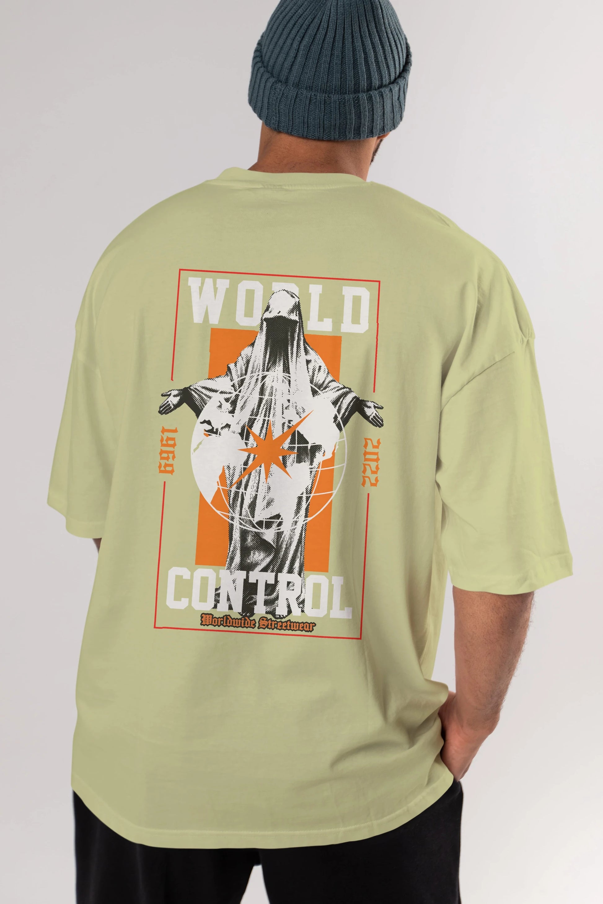 World Control Arka Baskılı Oversize t-shirt Erkek Kadın Unisex