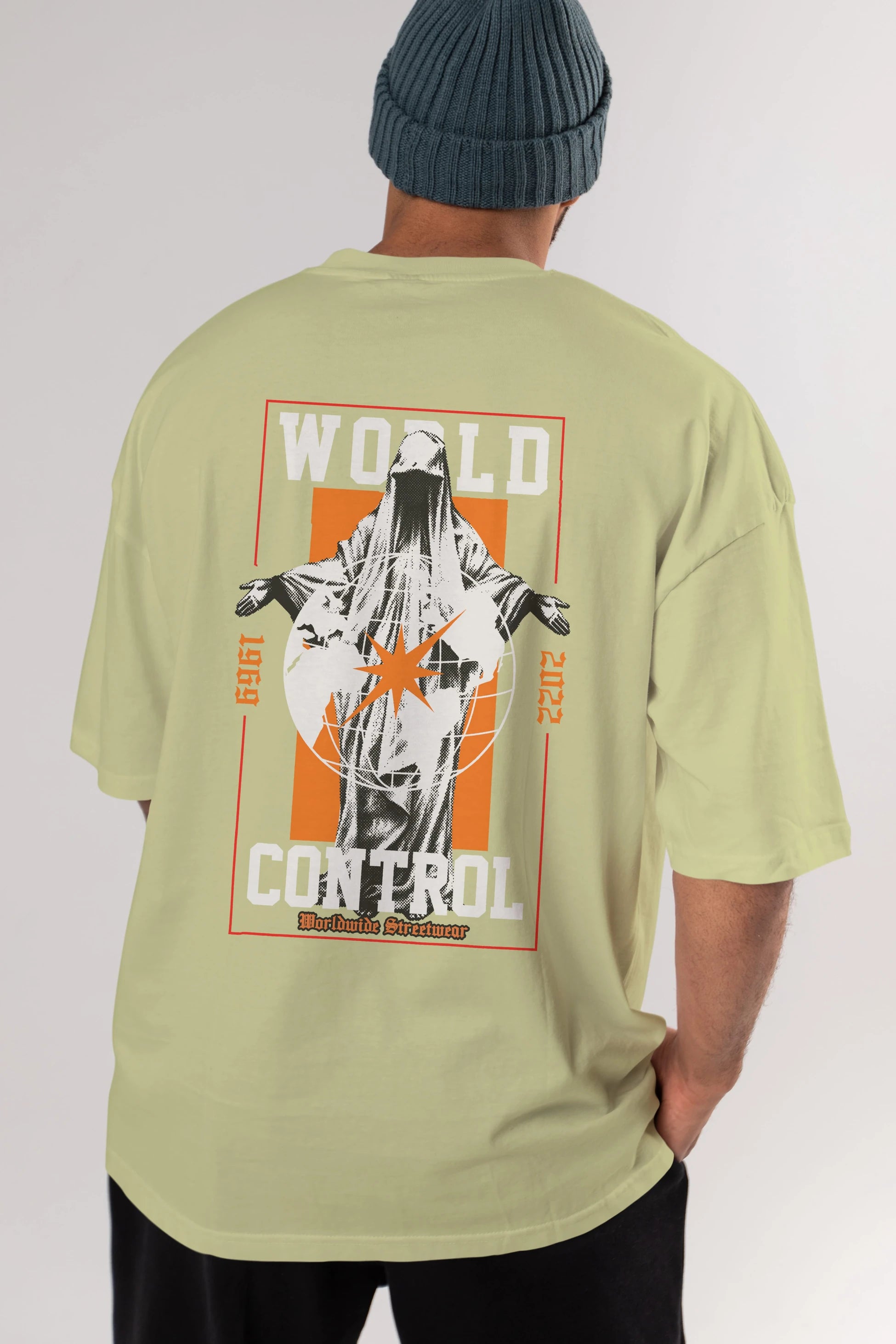 World Control Arka Baskılı Oversize t-shirt Erkek Kadın Unisex