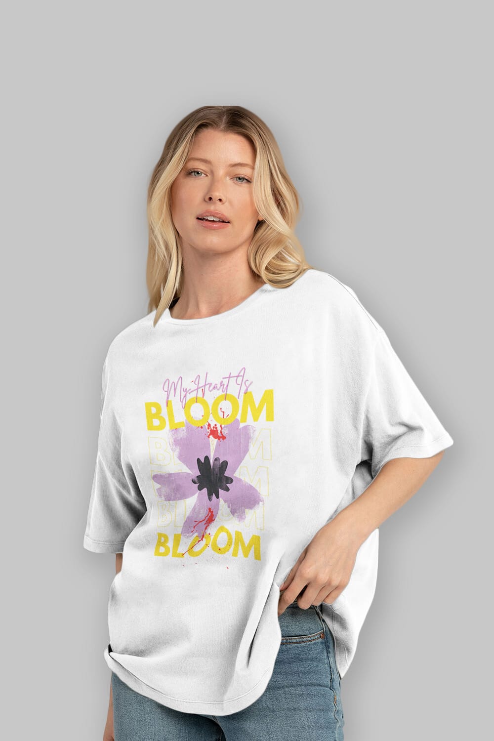 Bloom Yazılı Ön Baskılı Oversize t-shirt Erkek Kadın Unisex