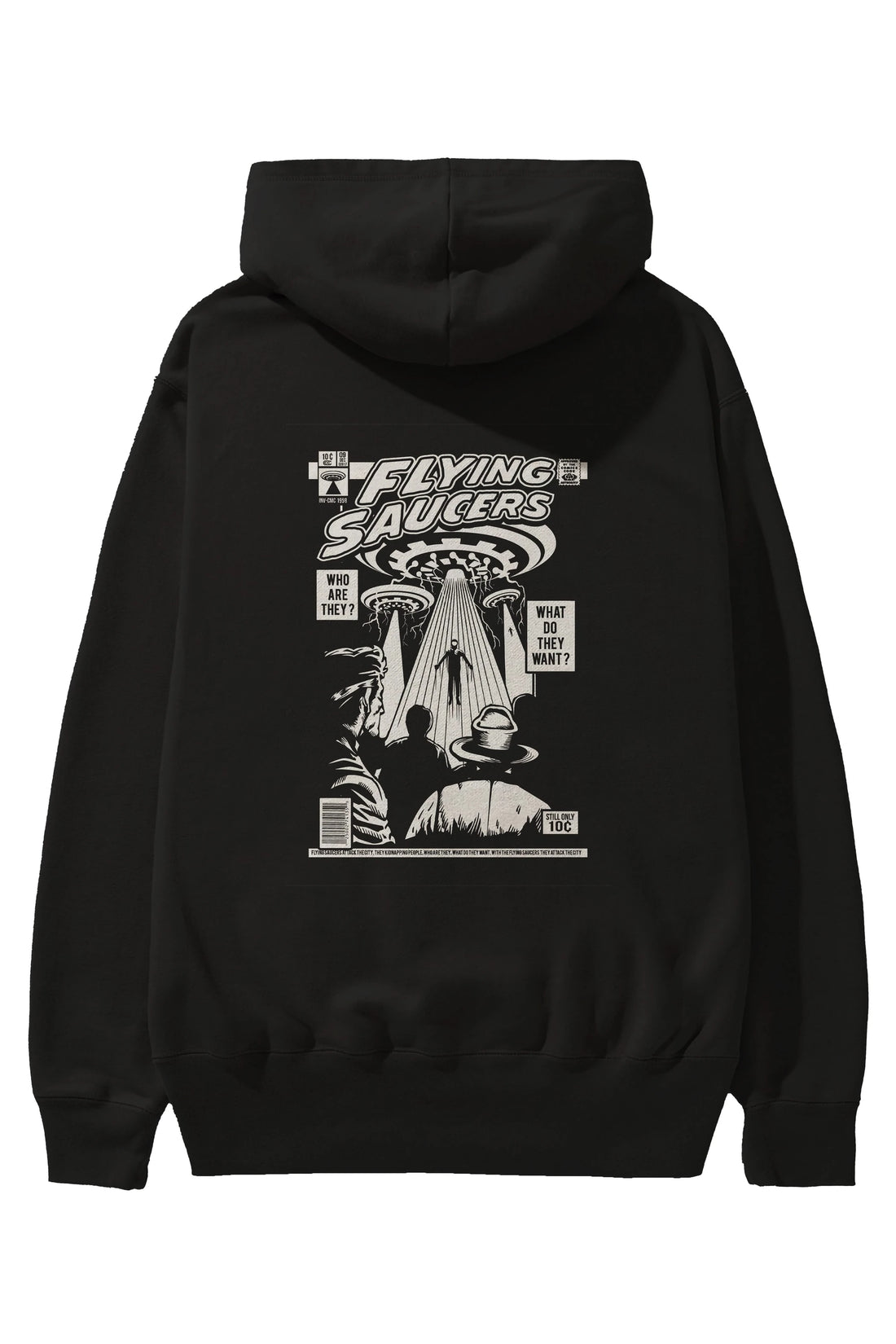 UFO Arka Baskılı Hoodie Oversize Kapüşonlu Sweatshirt Erkek Kadın Unisex