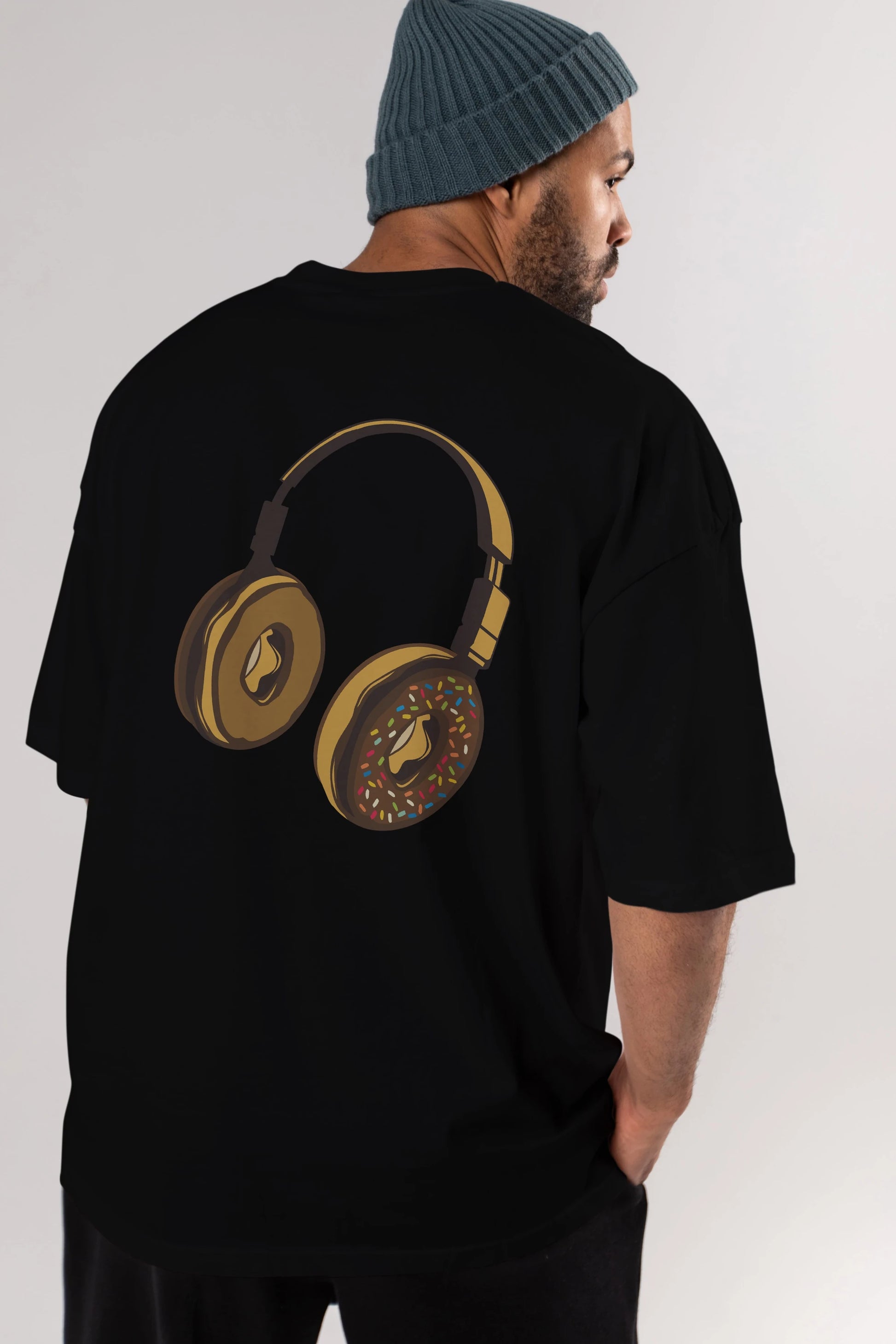 Headphone Donut Arka Baskılı Oversize t-shirt %100 pamuk Erkek Kadın Unisex