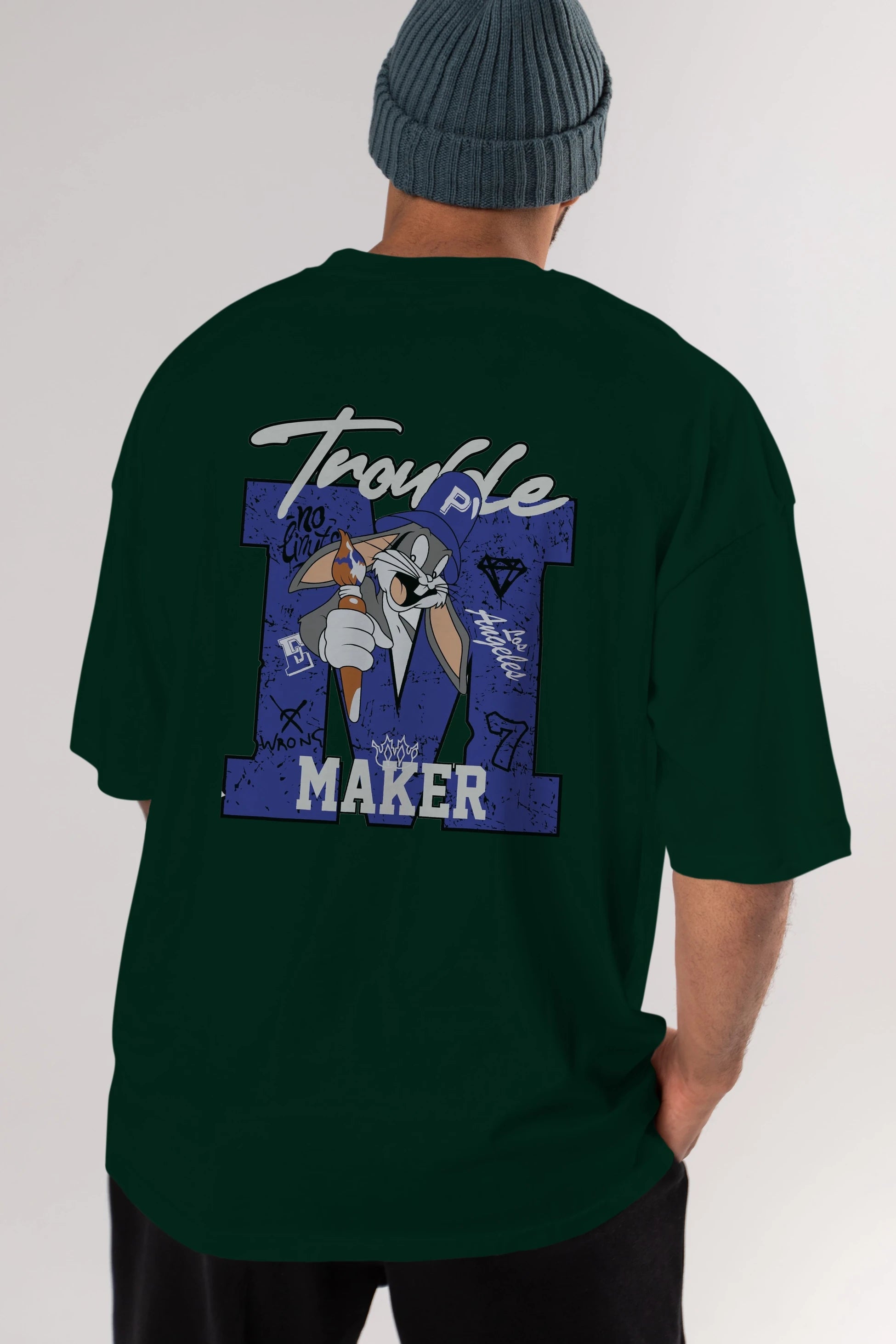 Bugs Bunny Arka Baskılı Oversize t-shirt Erkek Kadın Unisex %100 Pamuk Bisiklet Yaka tişort