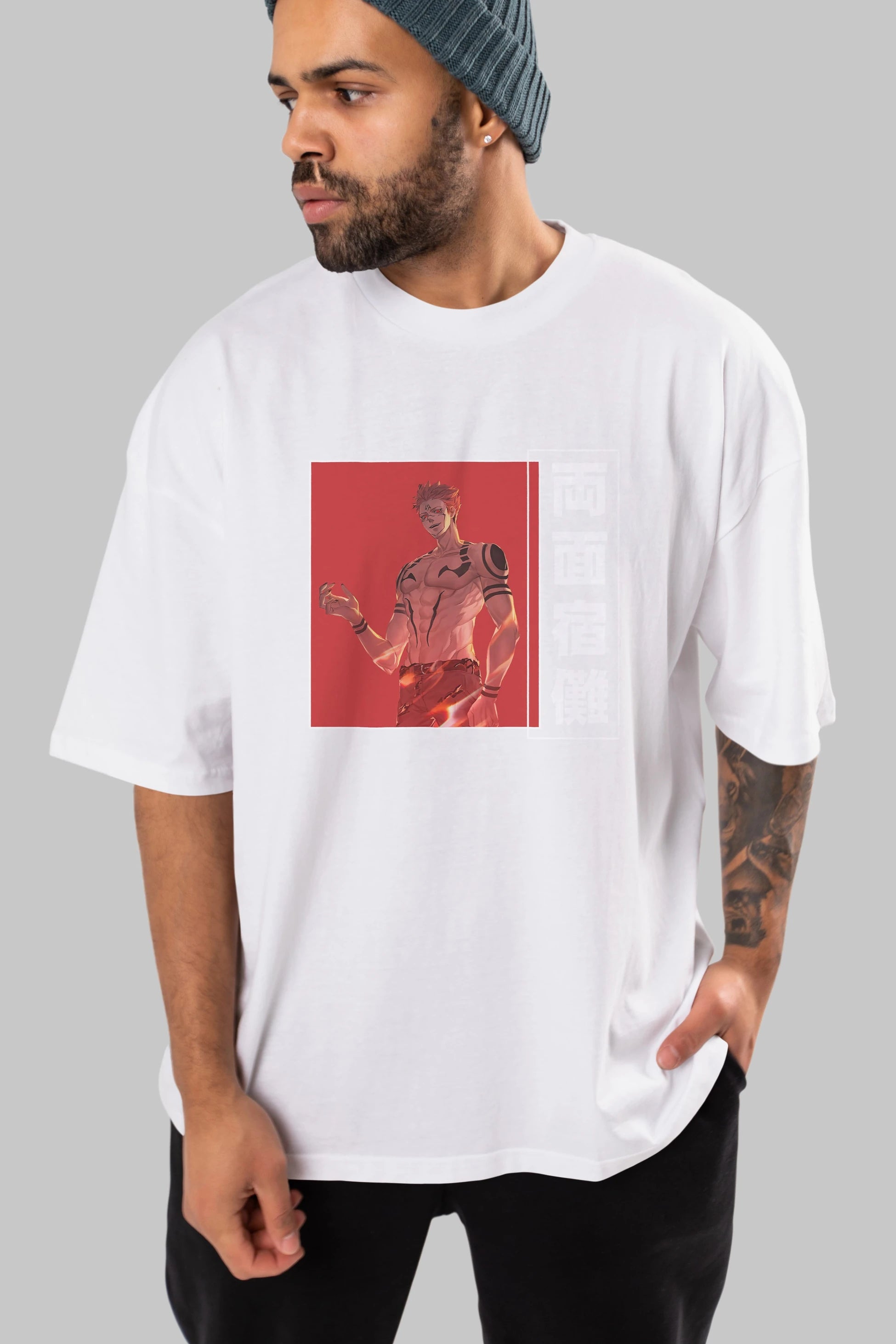 Sukuna Ryoumen 3 Anime Ön Baskılı Oversize t-shirt %100 pamuk Erkek Kadın Unisex