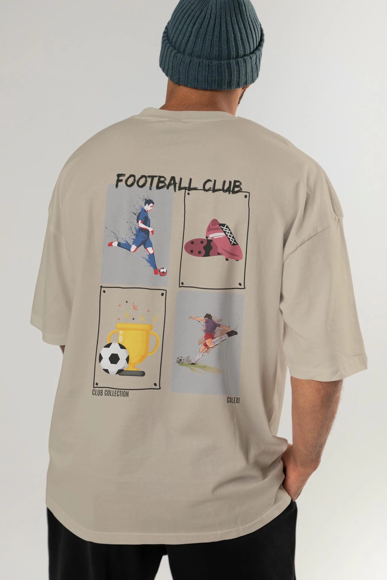 Football Club Arka Baskılı Oversize t-shirt Erkek Kadın %100 Pamuk Bisiklet Yaka tişort