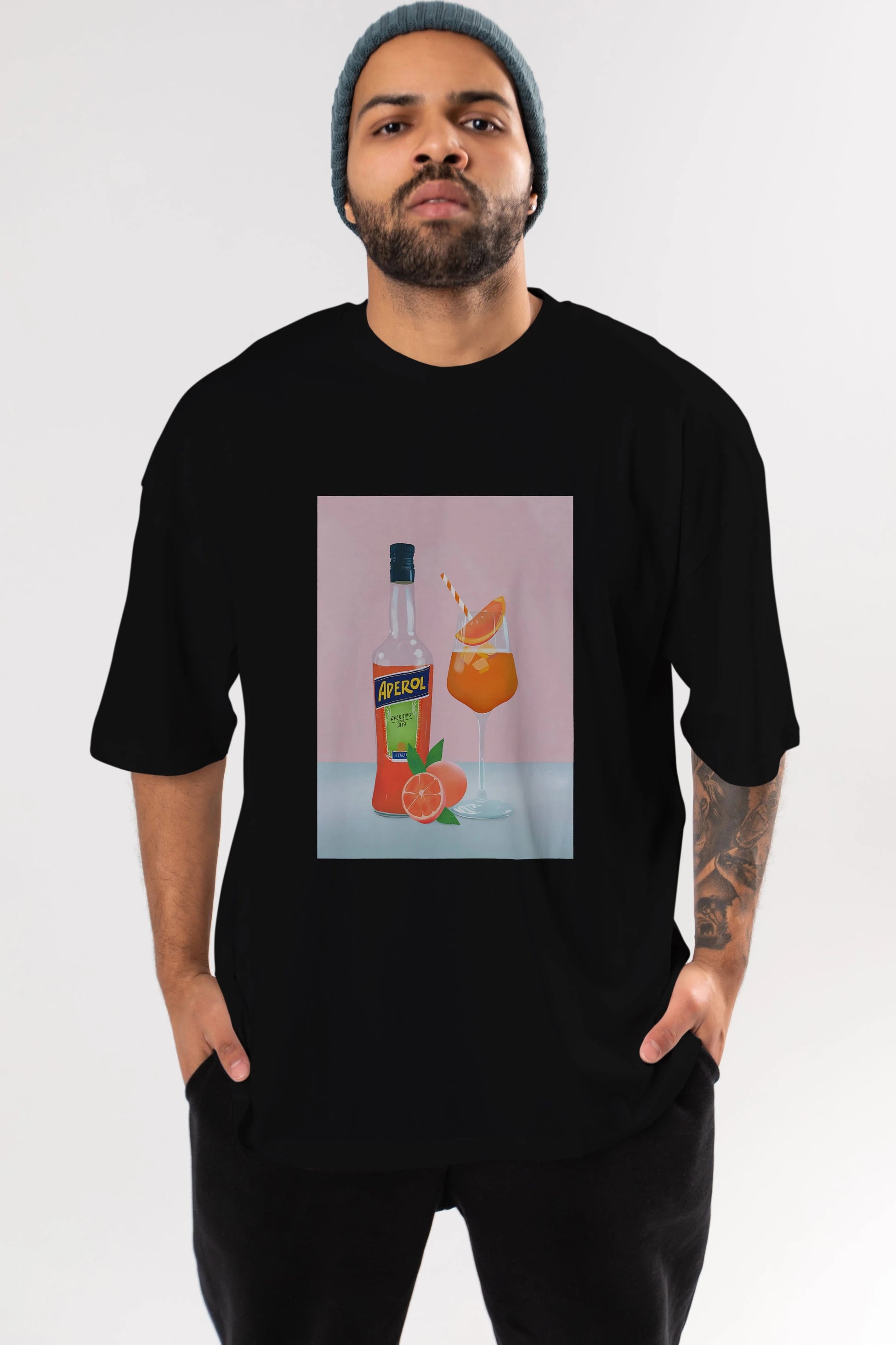 Aperol Spritz 3 Ön Baskılı Oversize t-shirt Erkek Kadın Unisex %100 Pamuk Bisiklet Yaka tişort
