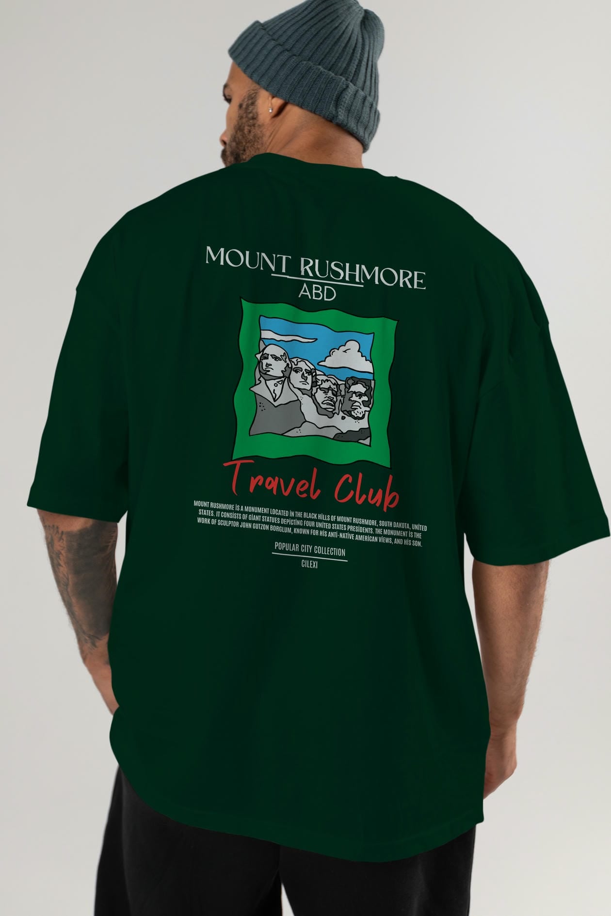 Mount Rushmore ABD Arka Baskılı Oversize t-shirt Erkek Kadın Pamuk Bisiklet Yaka tişort