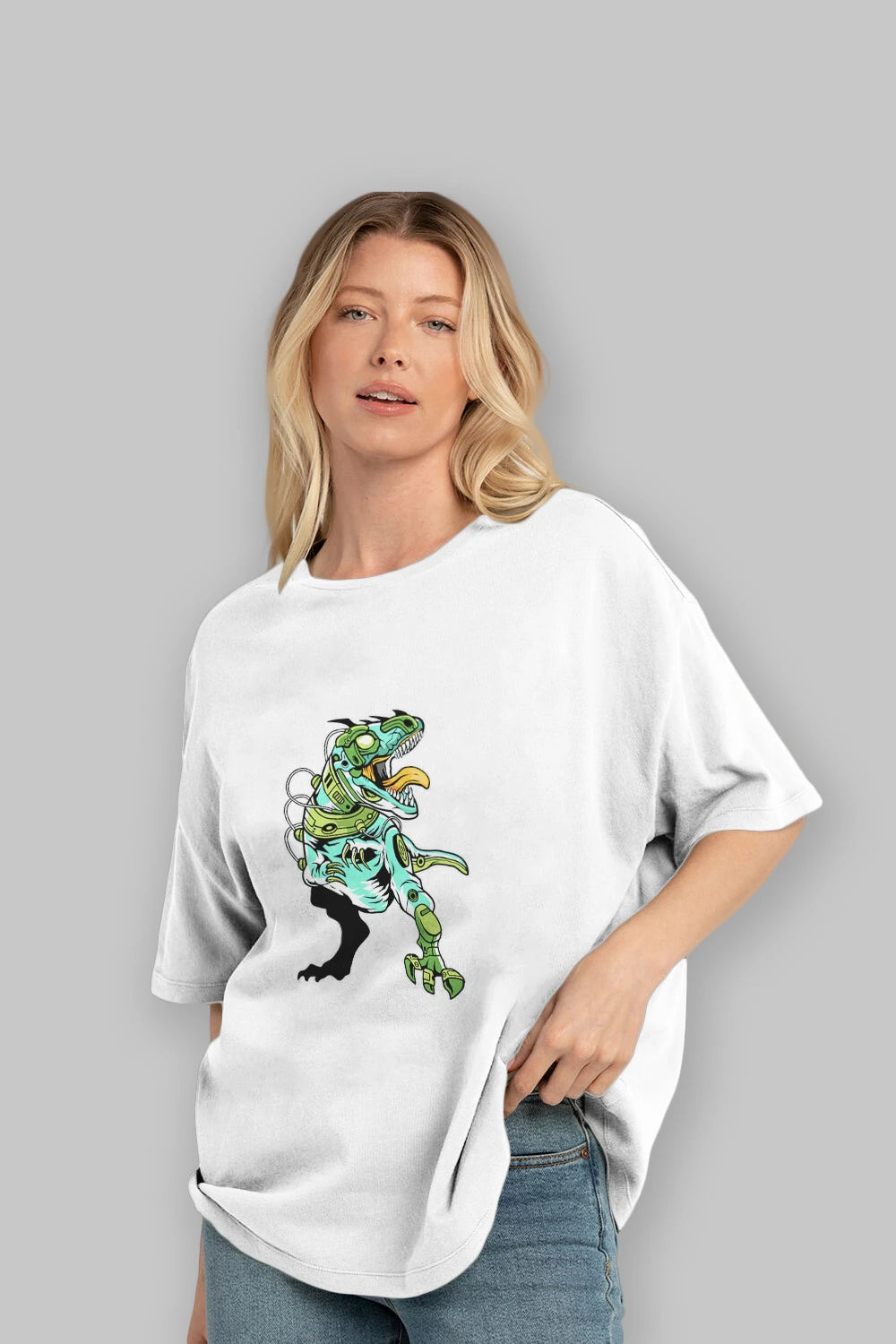 Trex Robot Ön Baskılı Oversize t-shirt Erkek Kadın Unisex %100 Pamuk tişort