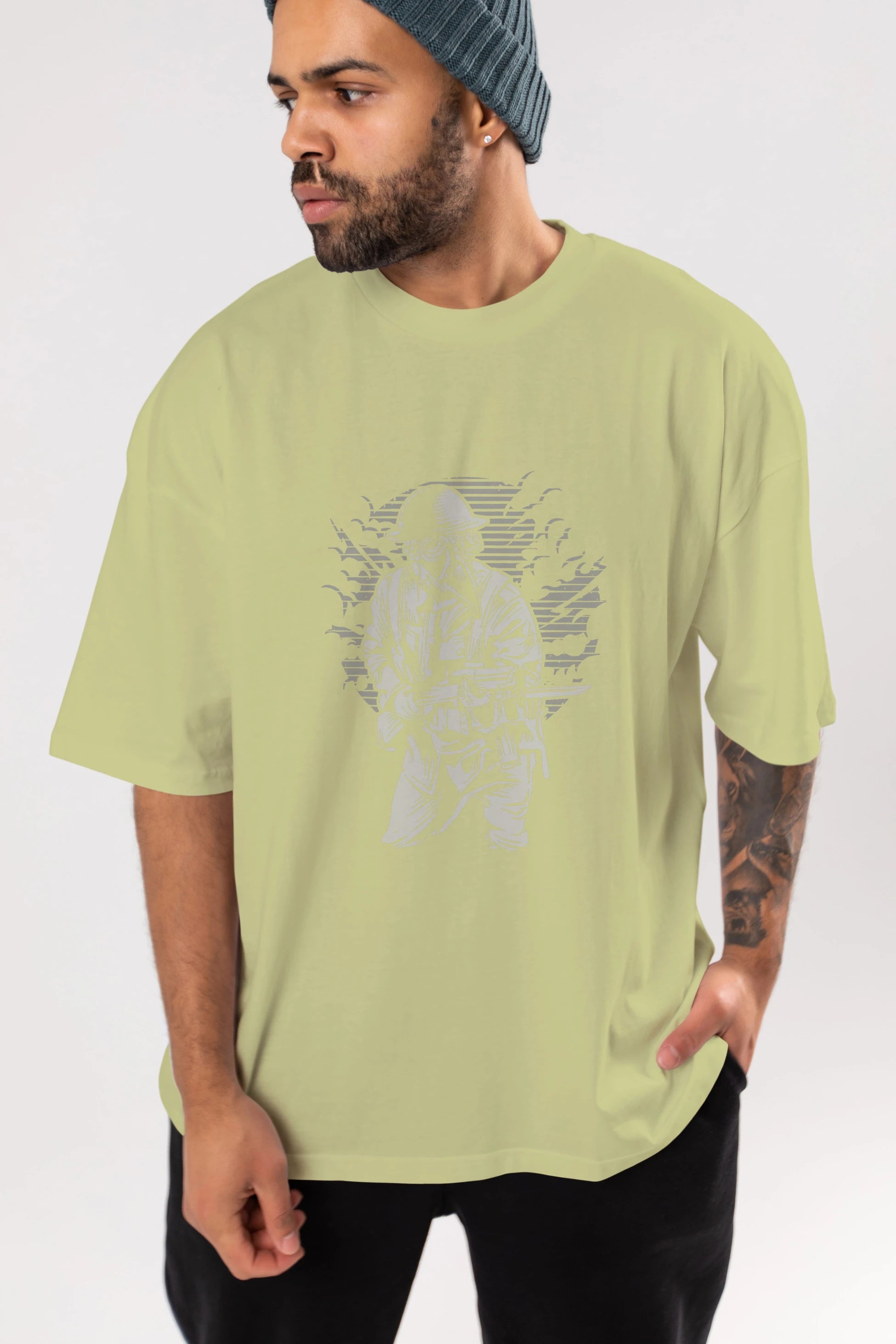 Steampunk Style Soldier Ön Baskılı Oversize t-shirt Erkek Kadın Unisex %100 Pamuk tişort