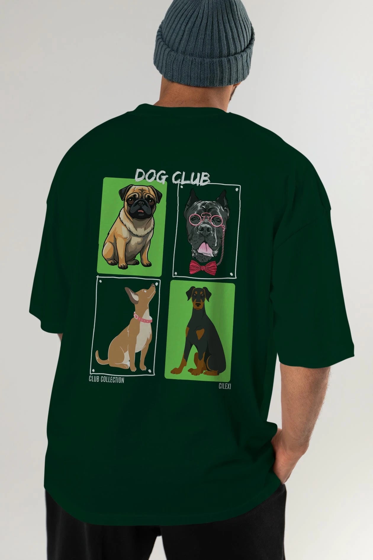 Dog Club Arka Baskılı Oversize t-shirt Erkek Kadın %100 Pamuk Bisiklet Yaka tişort