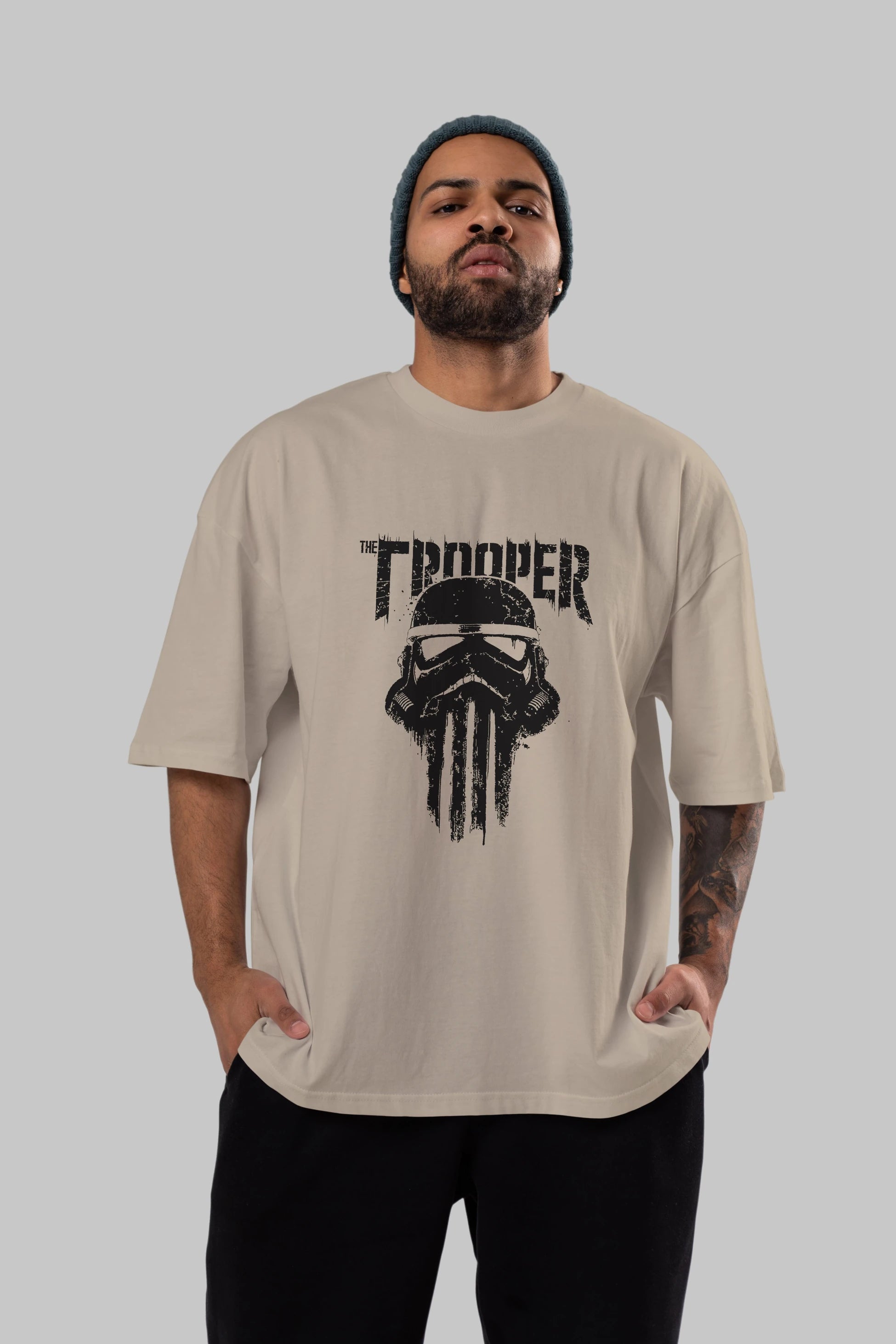 The Trooper Ön Baskılı Oversize t-shirt Erkek Kadın Unisex %100 Pamuk Bisiklet Yaka tişort