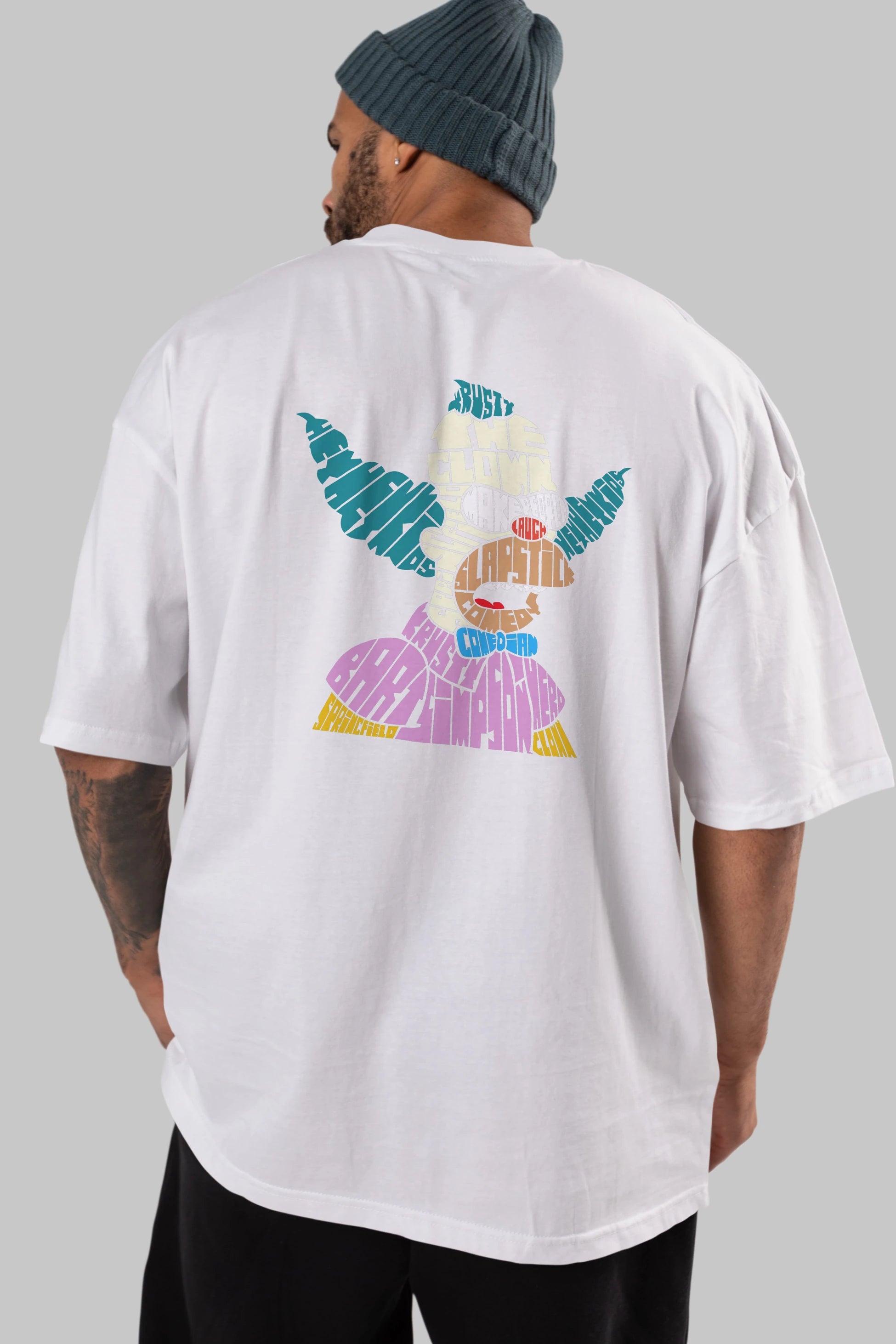 Krusty Clown Arka Baskılı Oversize t-shirt %100 pamuk Erkek Kadın Unisex