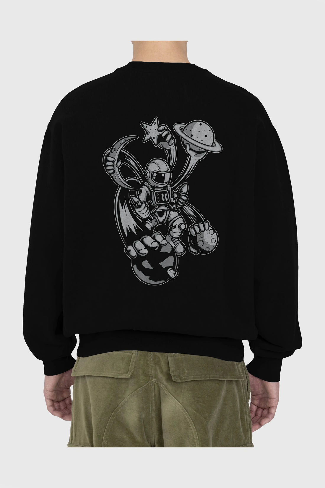 Astronaut Multiple Hands Arka Baskılı Oversize Sweatshirt Erkek Kadın Unisex