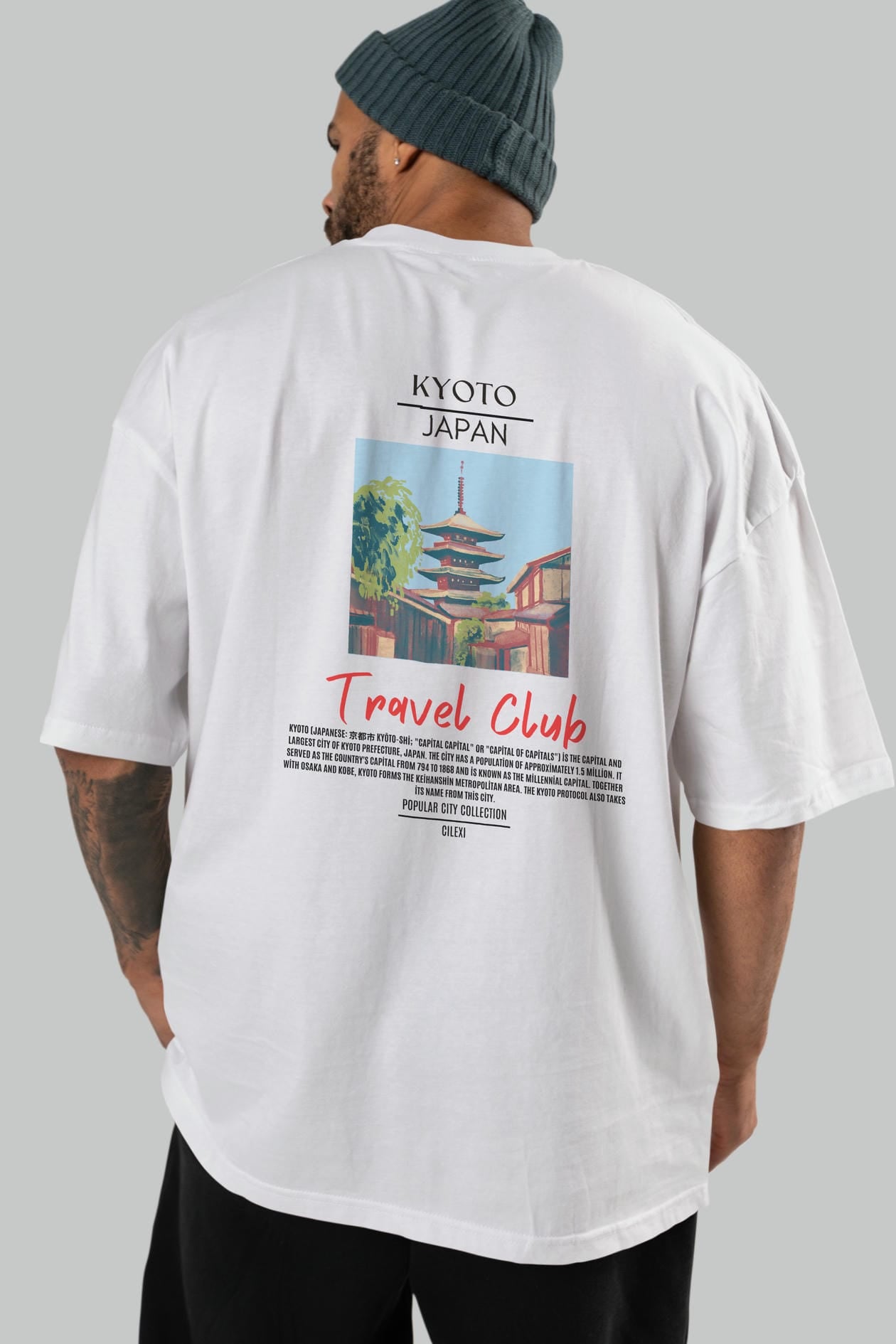 Kyoto Japan Arka Baskılı Oversize t-shirt Erkek Kadın Pamuk Bisiklet Yaka tişort