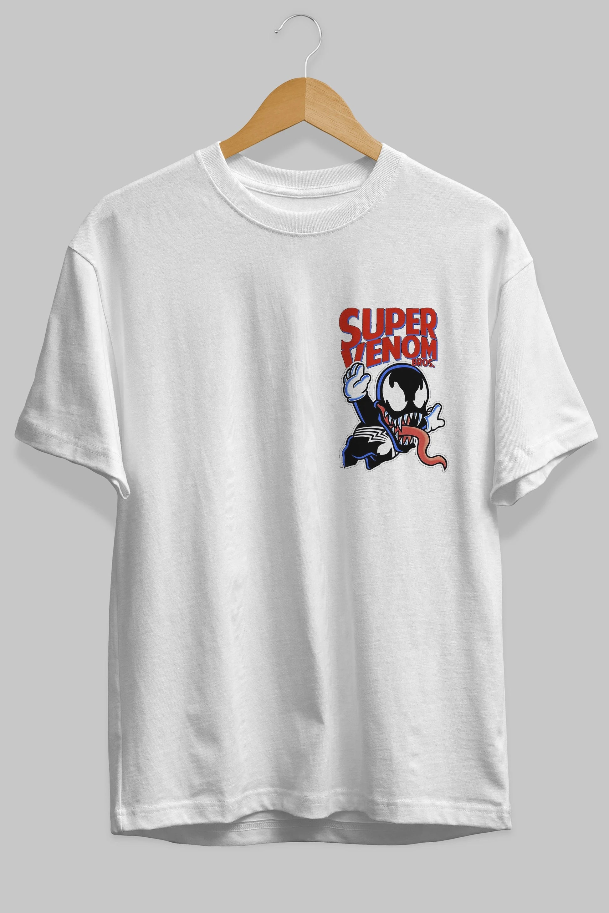 Super Venom Ön Sol Baskılı Oversize t-shirt Erkek Kadın Unisex %100 Pamuk Bisiklet Yaka tişort